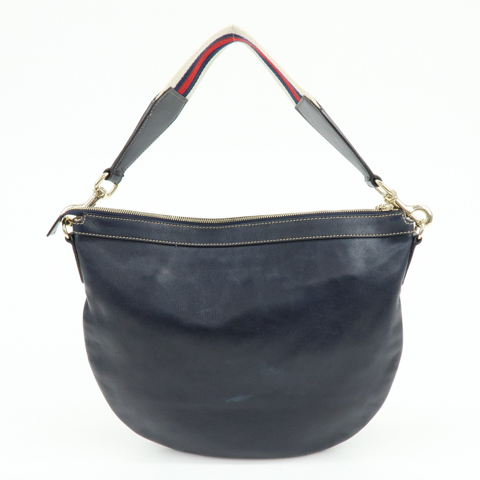 GUCCI Sherry Leather Shoulder Bag Hand Bag Navy 153032