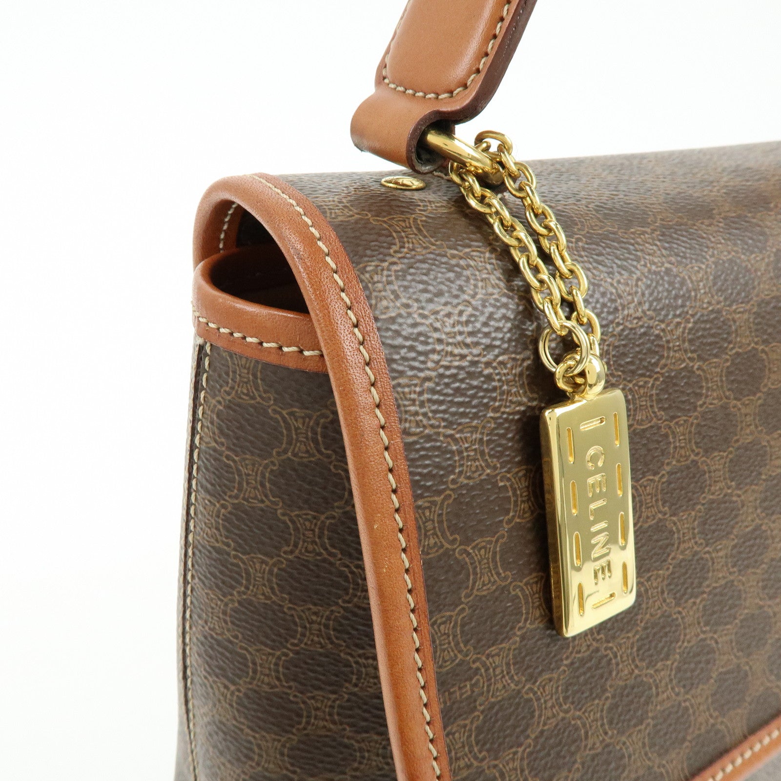 CELINE Macadam PVC Leather 2Way Shoulder Bag Hand Bag Brown