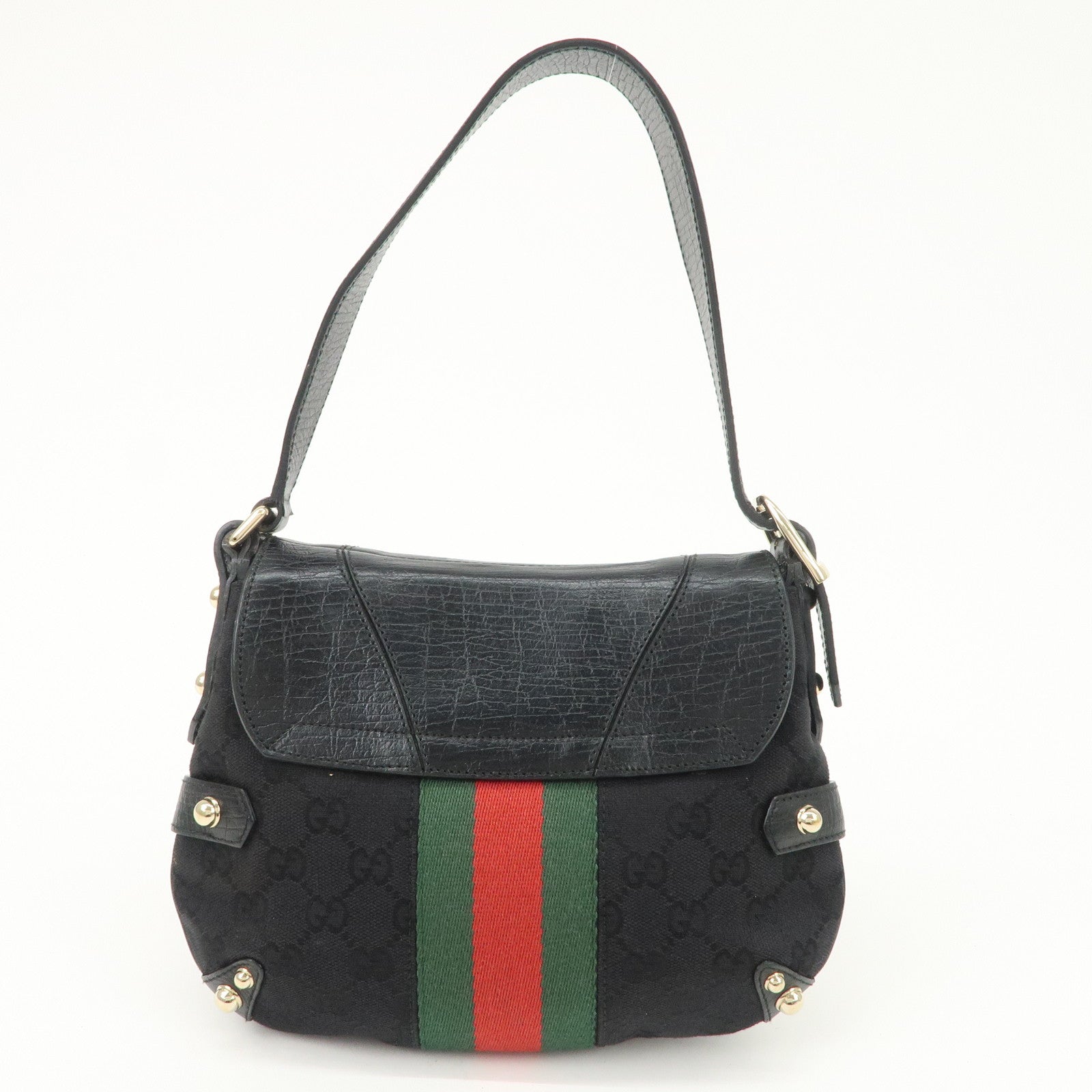 GUCCI Horsebit Sherry GG Canvas Leather Shoulder Bag 131094