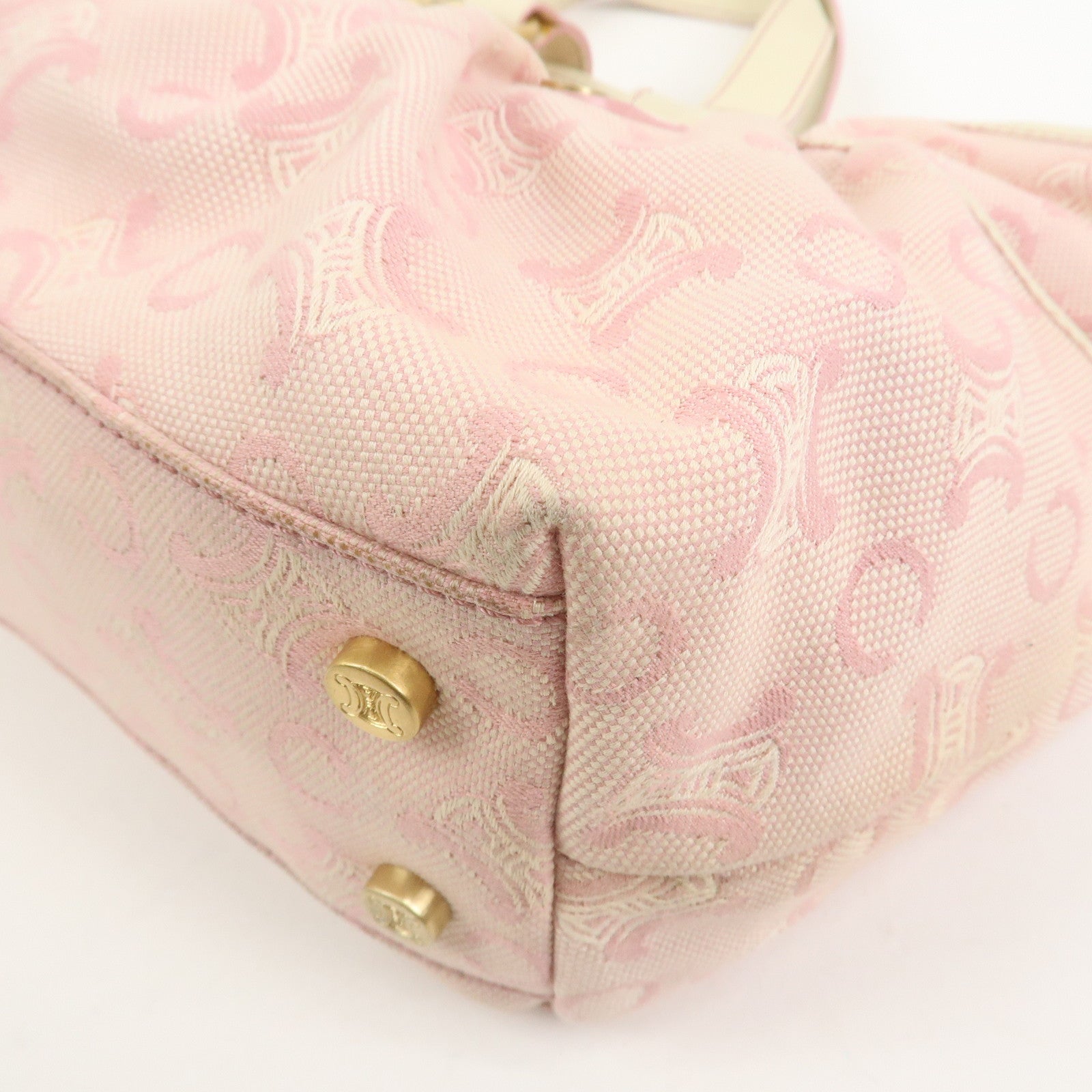 CELINE C Macadam Canvas Leather Tote Bag Shoulder Bag Pink Ivory