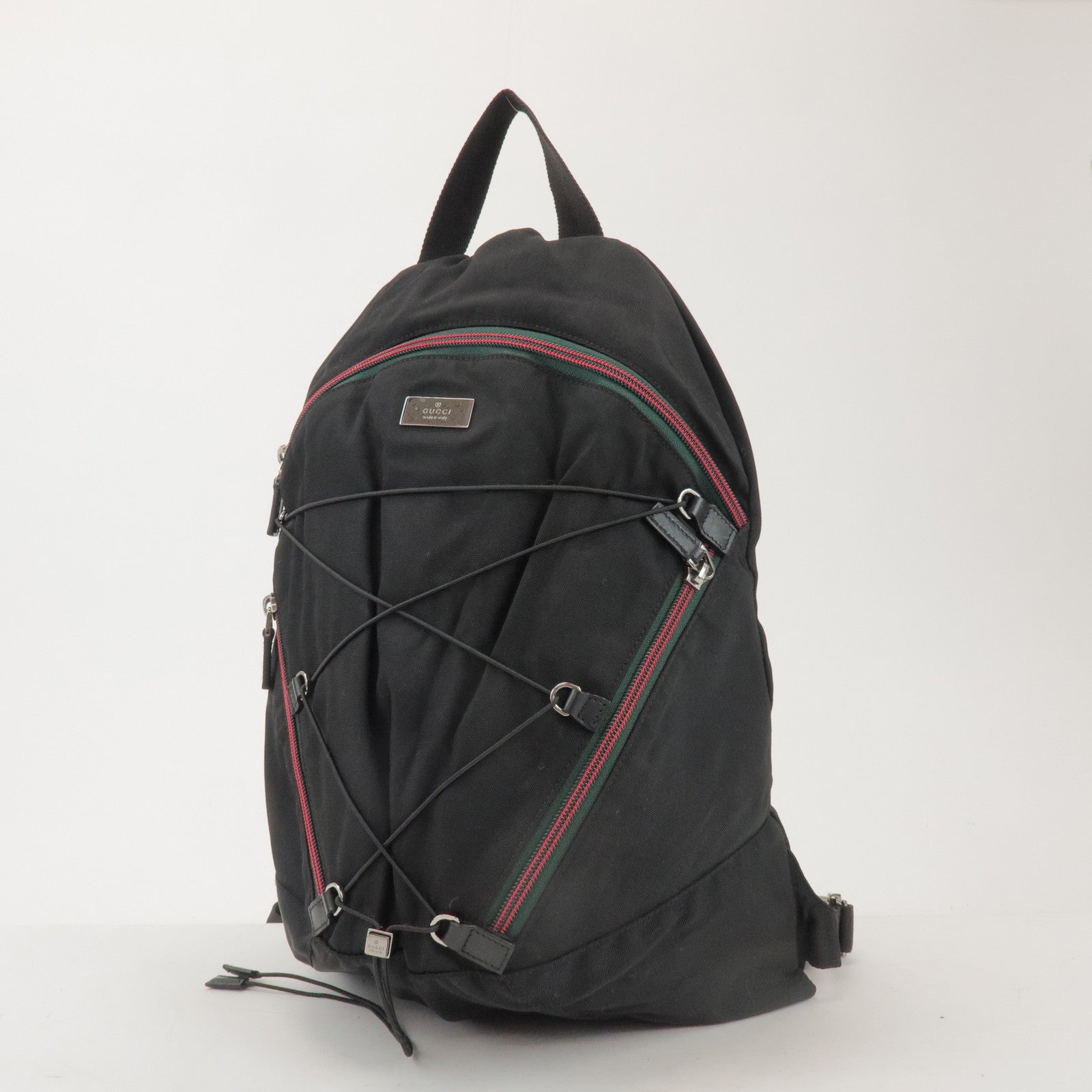 GUCCI Sherry Nylon Web Zipper Line Backpack Rucksack Black 122349