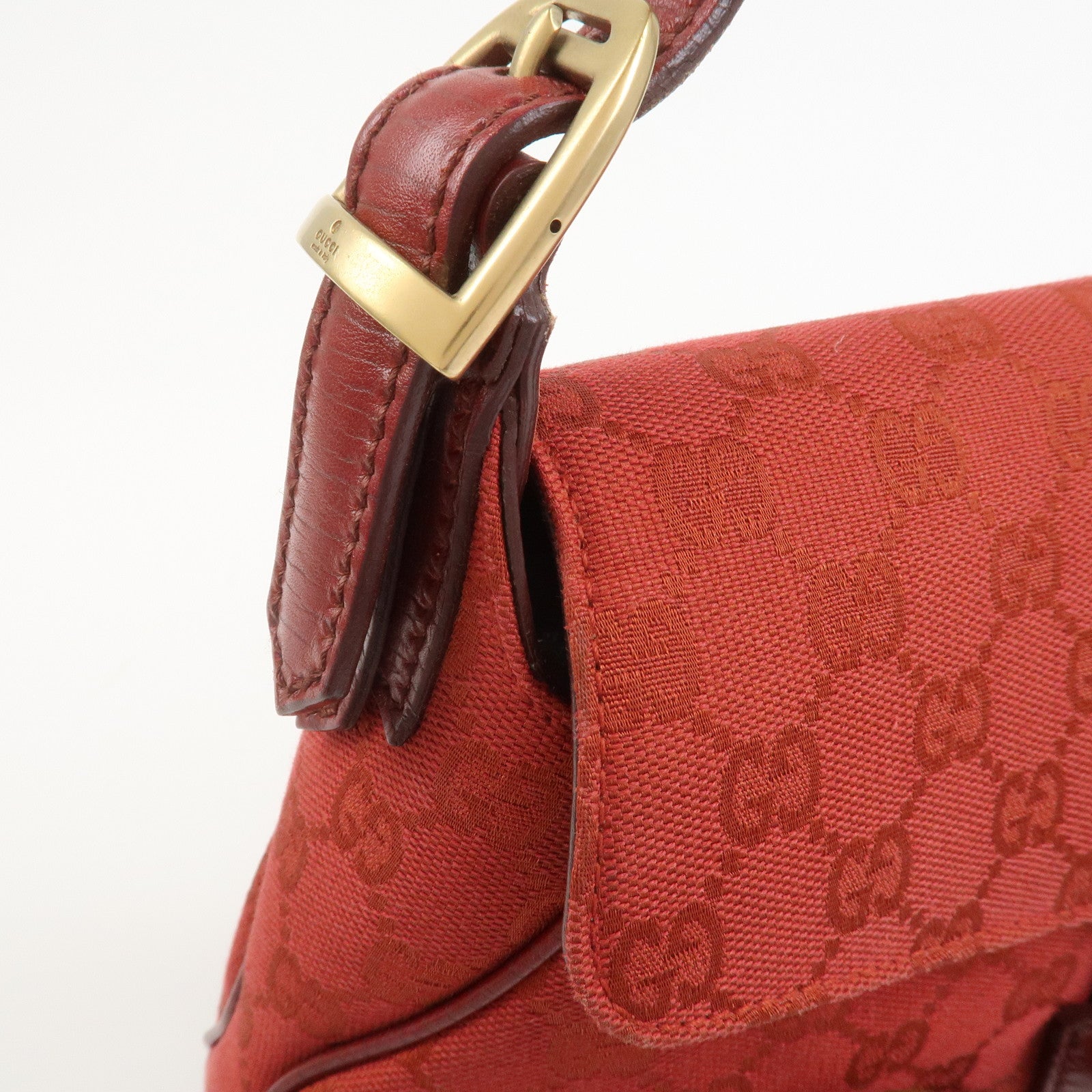GUCCI Horsebit GG Monogram Canvas Leather Hand Bag Red
