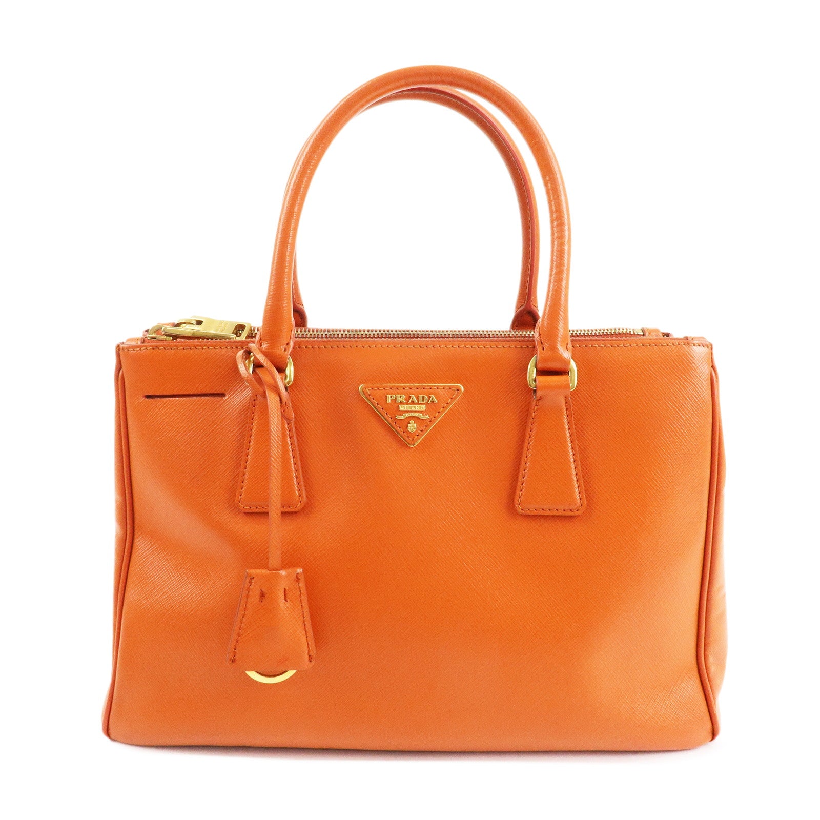PRADA Triangle Logo Leather 2Way Hand Bag Orange 1BA863 Used