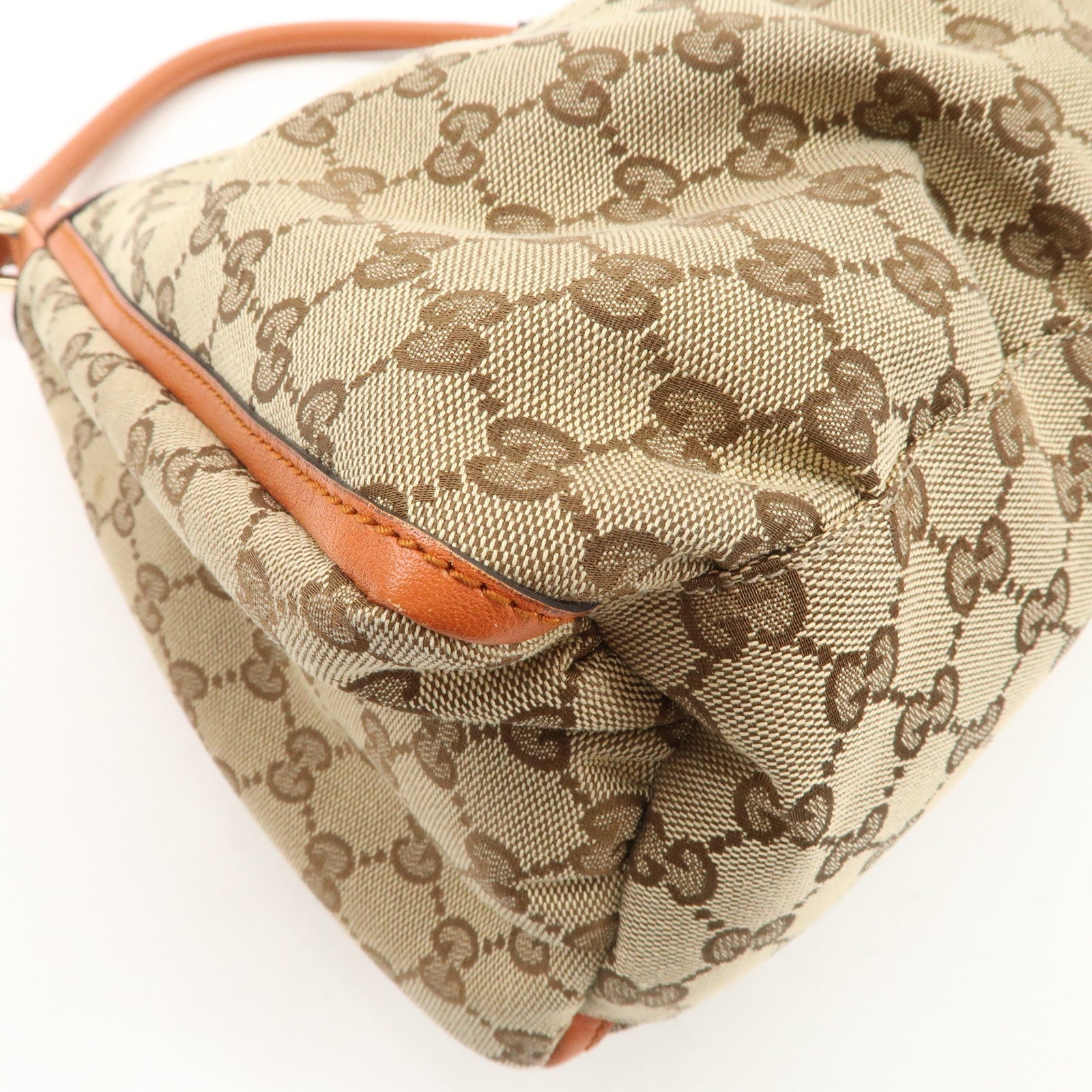 GUCCI Abbey Leather GG Canvas Shoulder Hand Bag Beige Orange 139260 Used