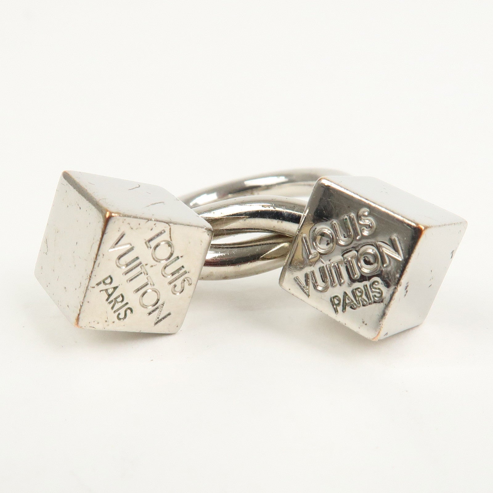 Louis Vuitton Logo Metal Cube Scarf Ring Silver