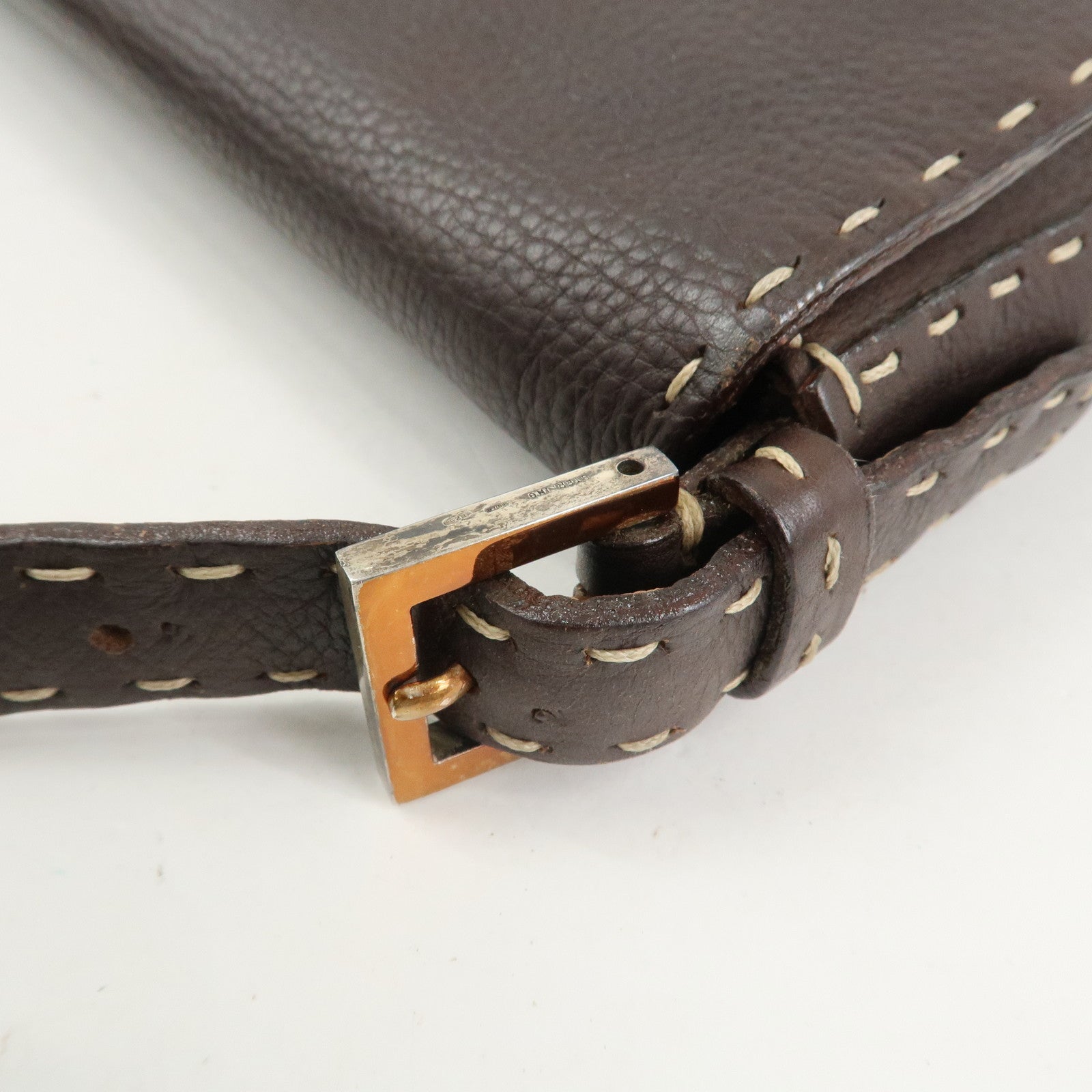 FENDI Mamma Baguette Selleria Logo Leather Shoulder Bag 8BR000