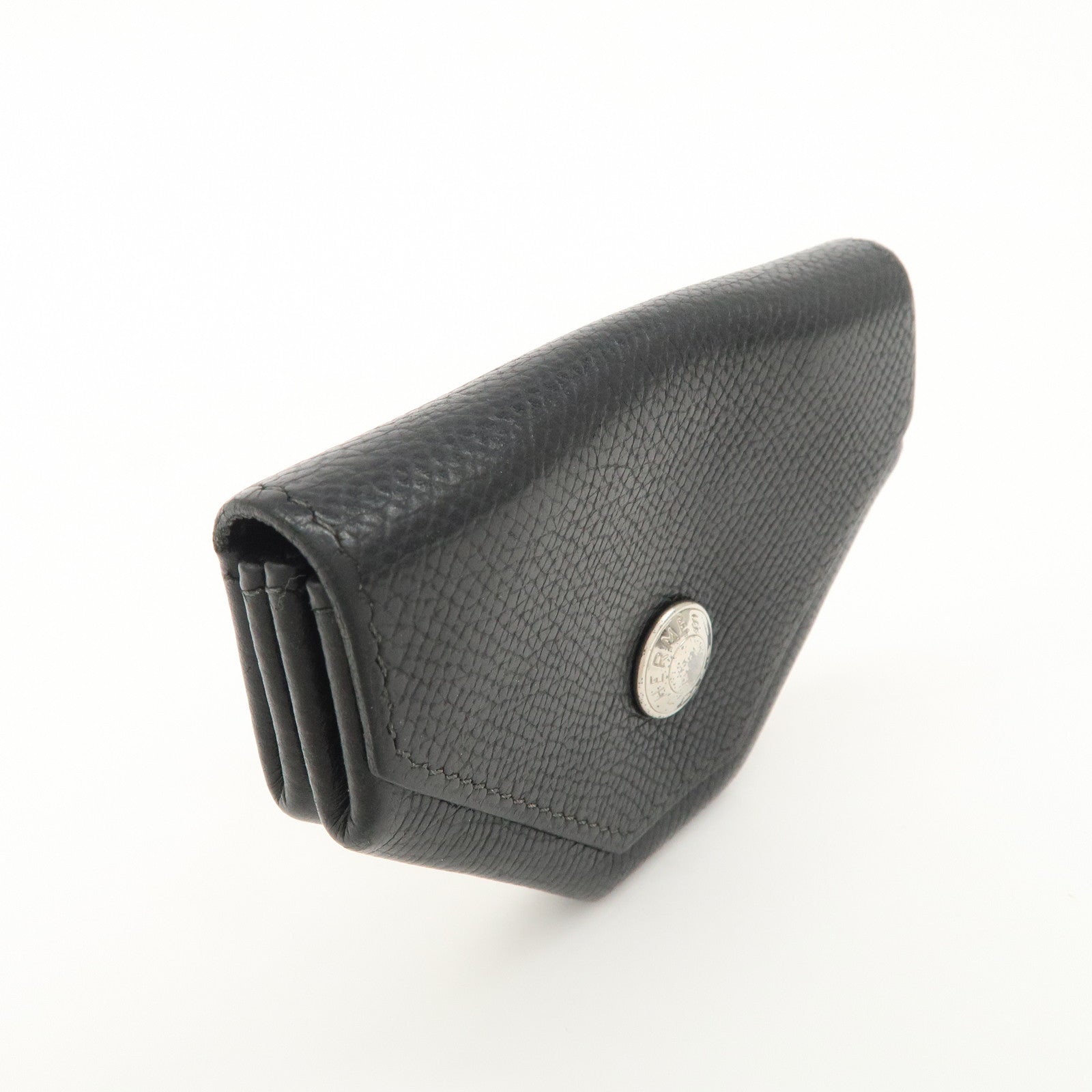 HERMES Ruban Quatre Vo Epson I Stamped Coin Case Black Silver HDW Used