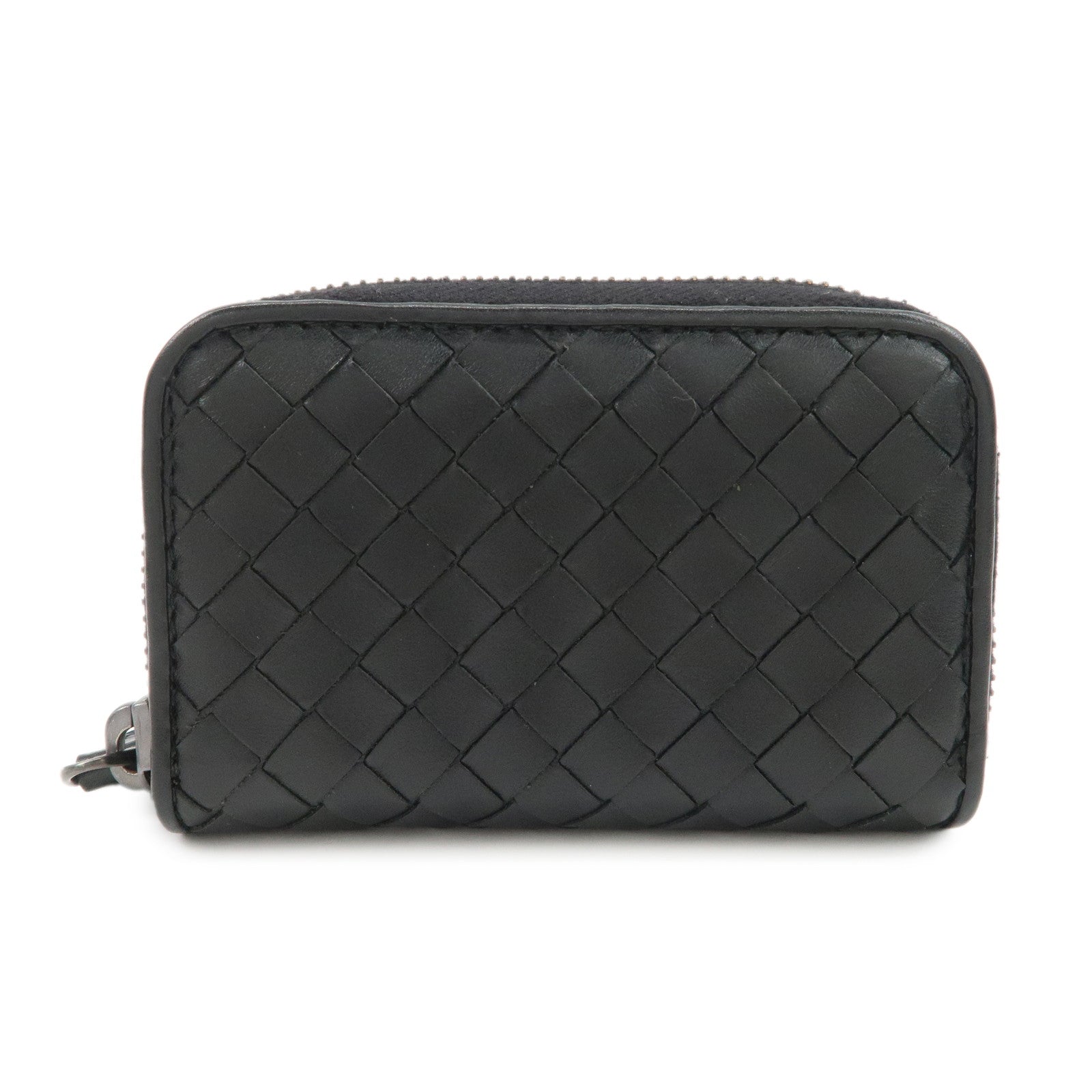 BOTTEGA VENETA Intrecciato Leather Coin Case Card Case Black