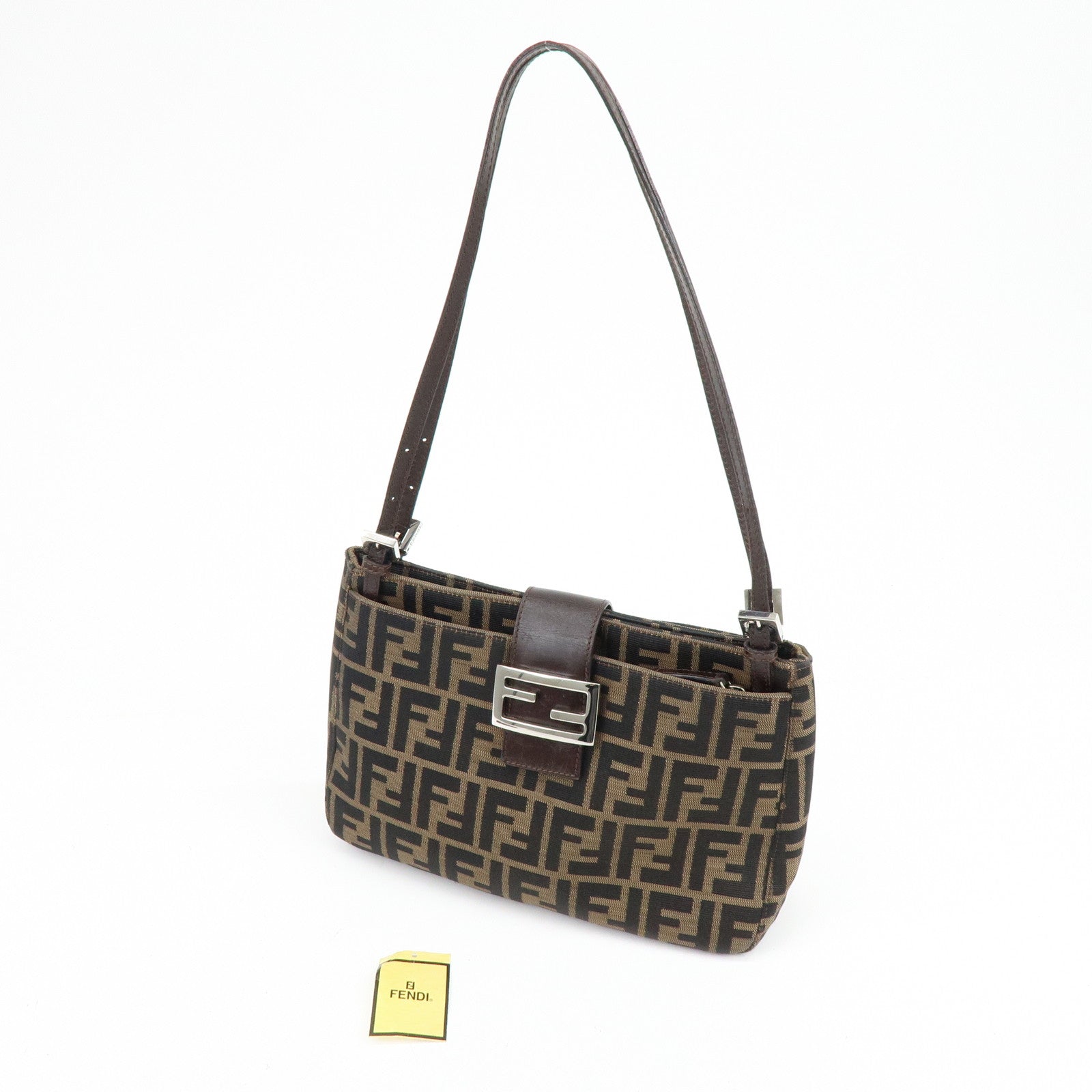FENDI Zucca Canvas Leather Shoulder Bag Hand Bag Brown 26728
