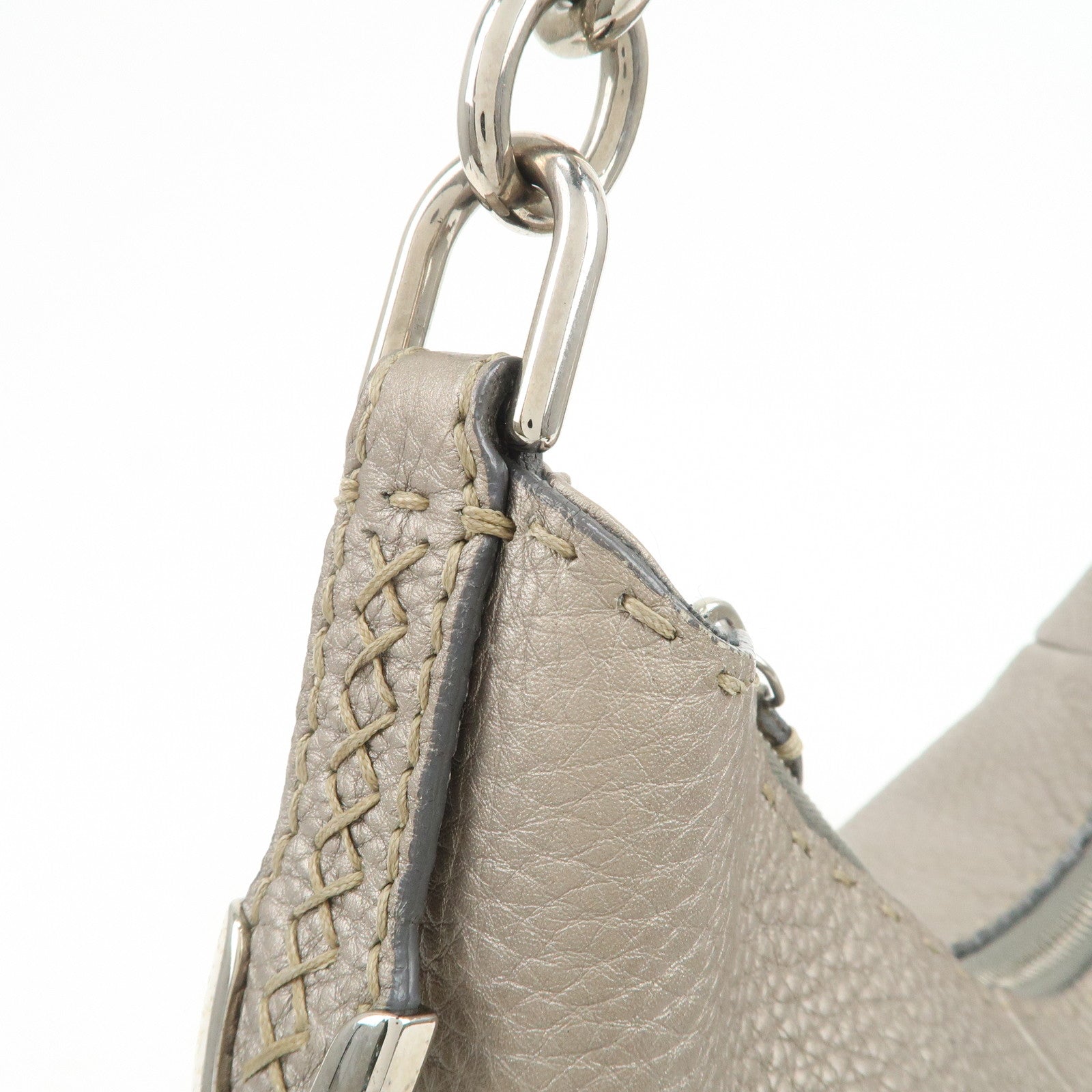 FENDI Selleria Leather Shoulder Bag Hand Bag Gray 8BR618