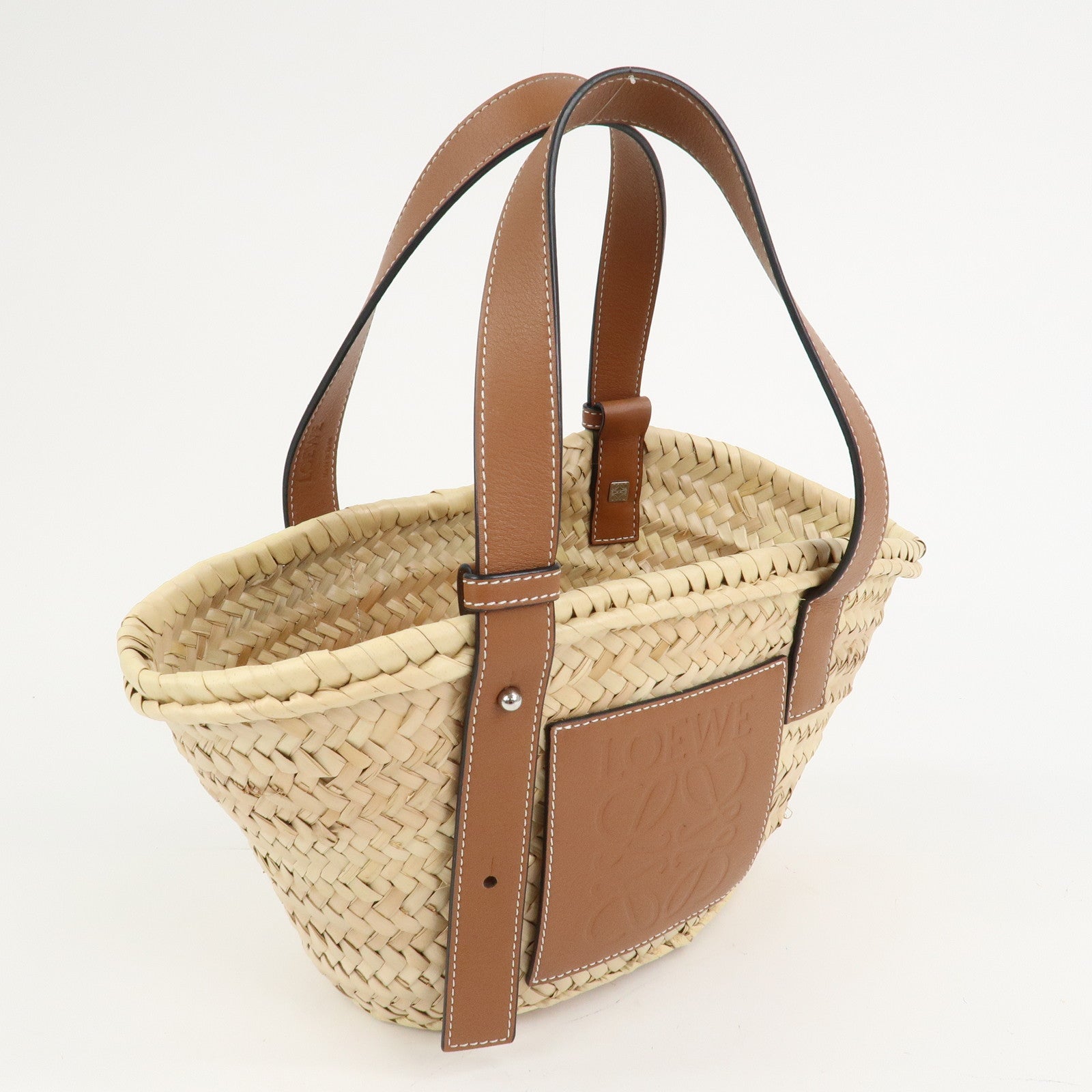 LOEWE Anagram Raffia Calf Leather Hand Bag Tote Bag Natural Tan