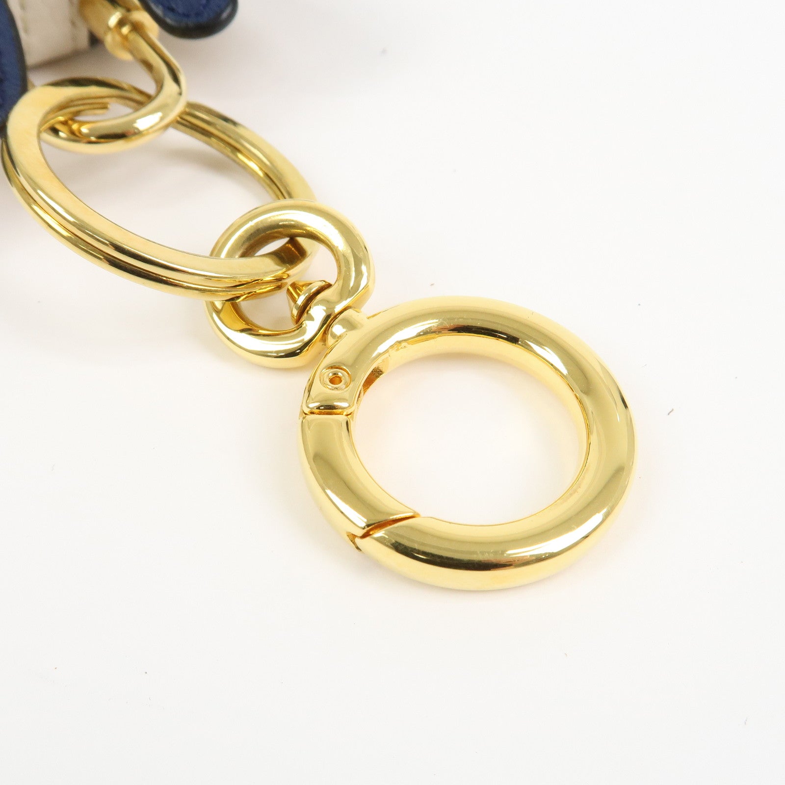 BURBERRY Leather Metal Bag Charm Key Holder Navy Gold