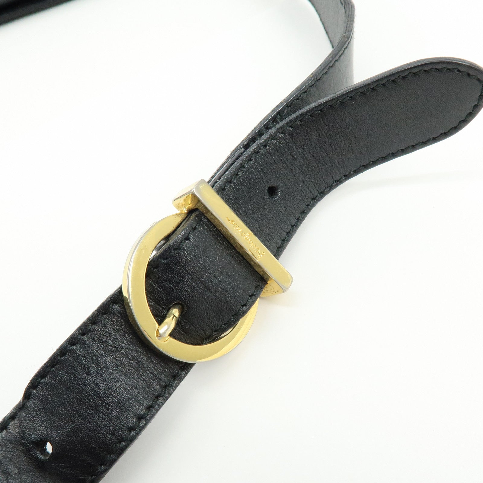 Ferragamo Gancini Leather Shoulder Bag Hand Bag Black