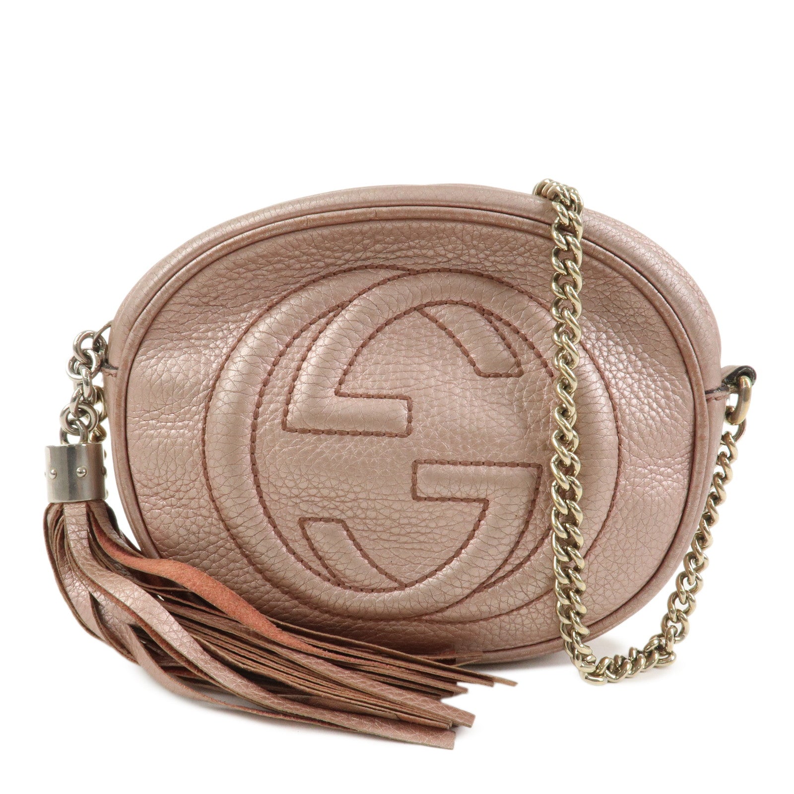GUCCI SOHO Leather Chain Shoulder Bag Metallic Pink 353965