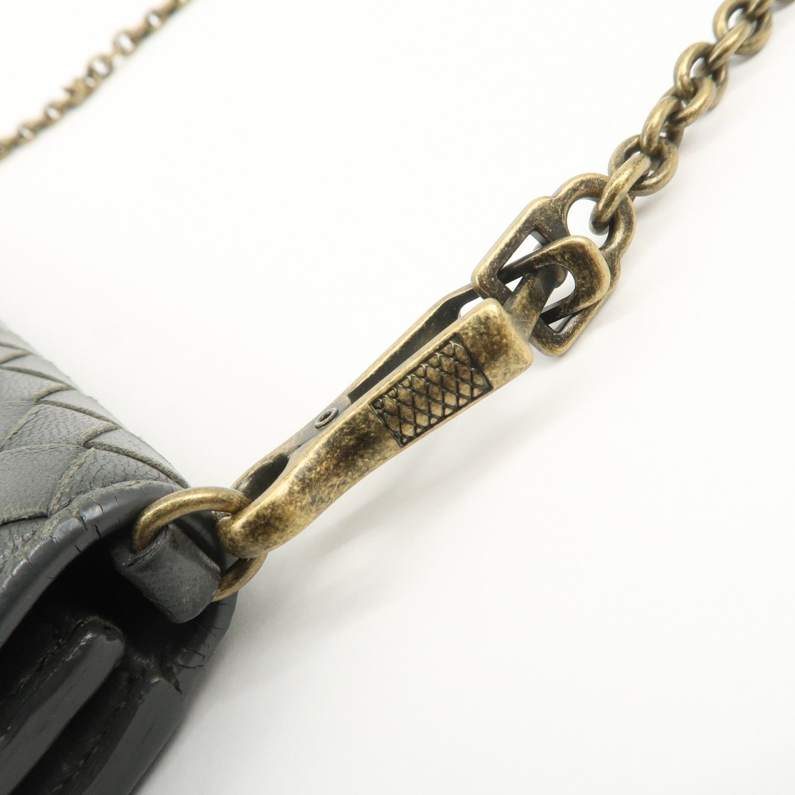 BOTTEGA VENETA Intrecciato Leather Chain Long Wallet Gray
