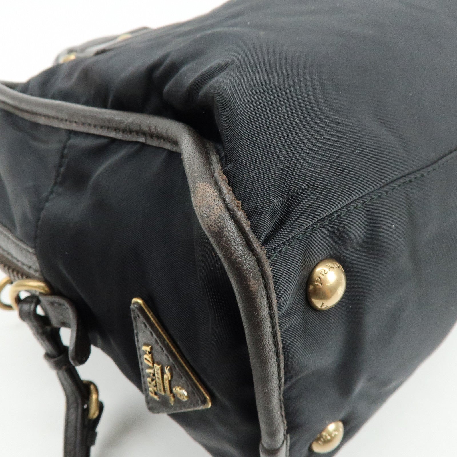 PRADA Triangle Logo Nylon Leather 2Way Hand Shoulder Bag Black