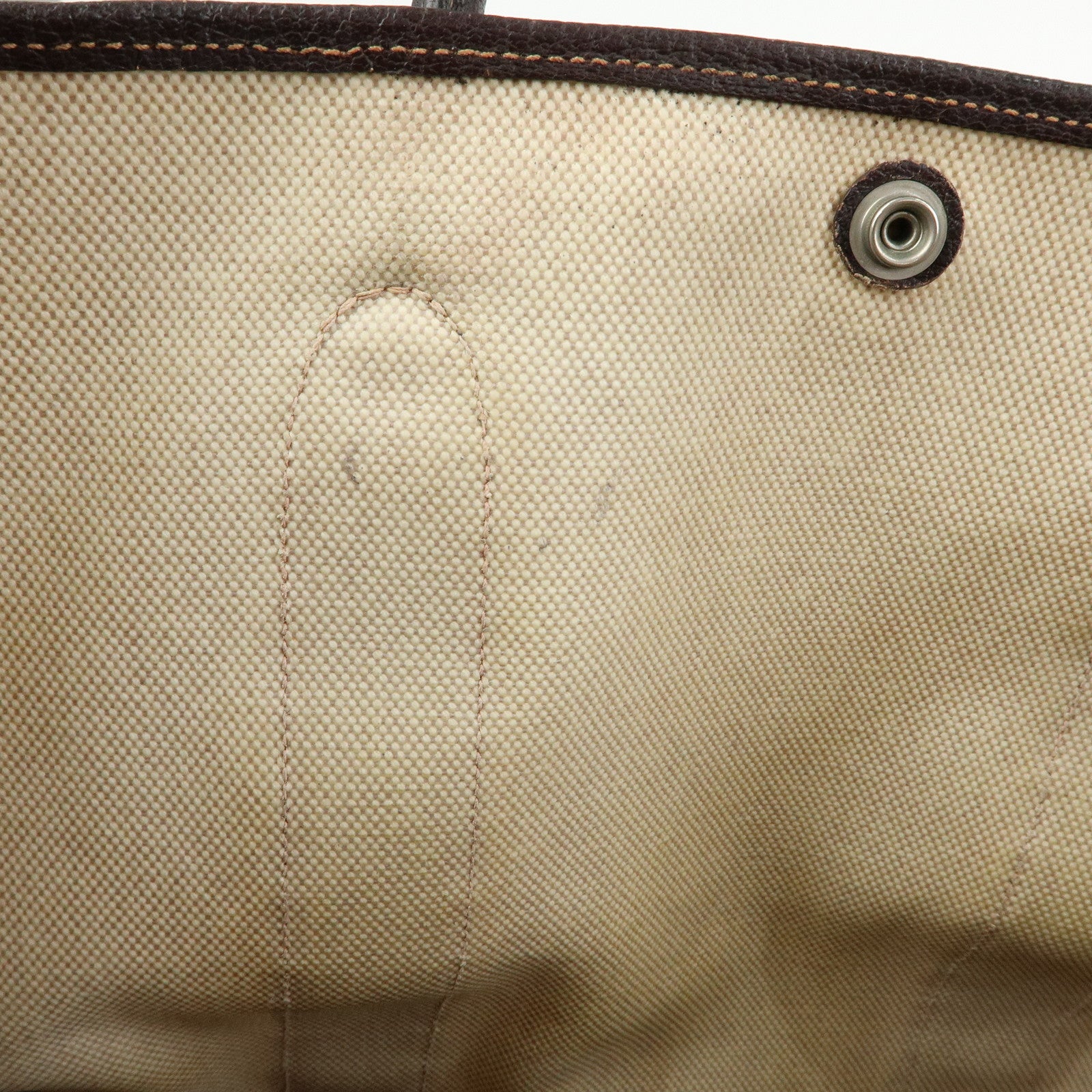 HERMES Canvas Leather Garden Party PM 笆。I Stamped Tote Bag Beige