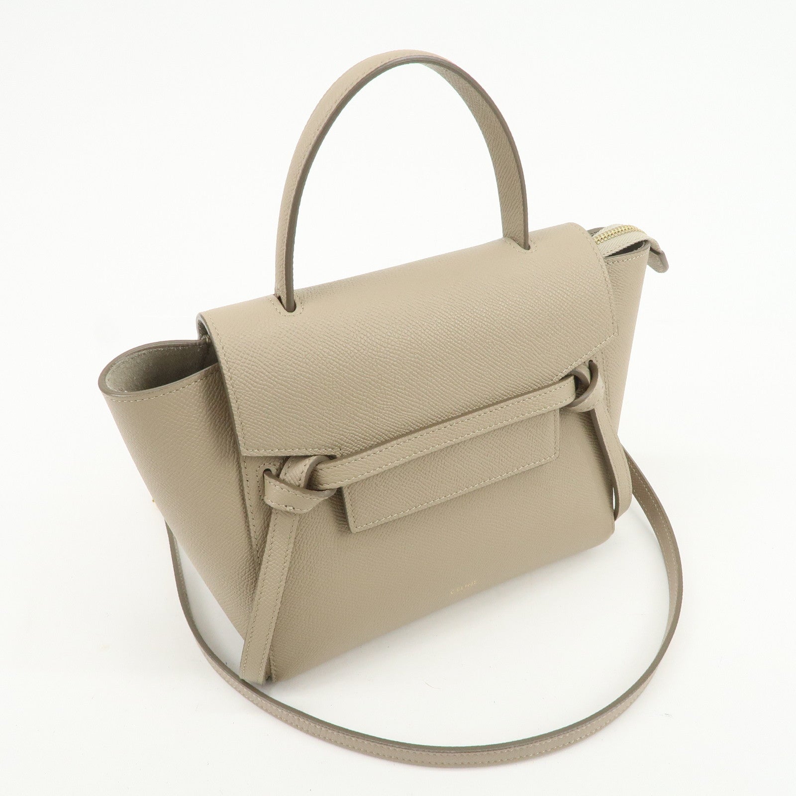 CELINE Belt Bag Leather Nano 2WAY Hand Bag Shoulder Bag Beige