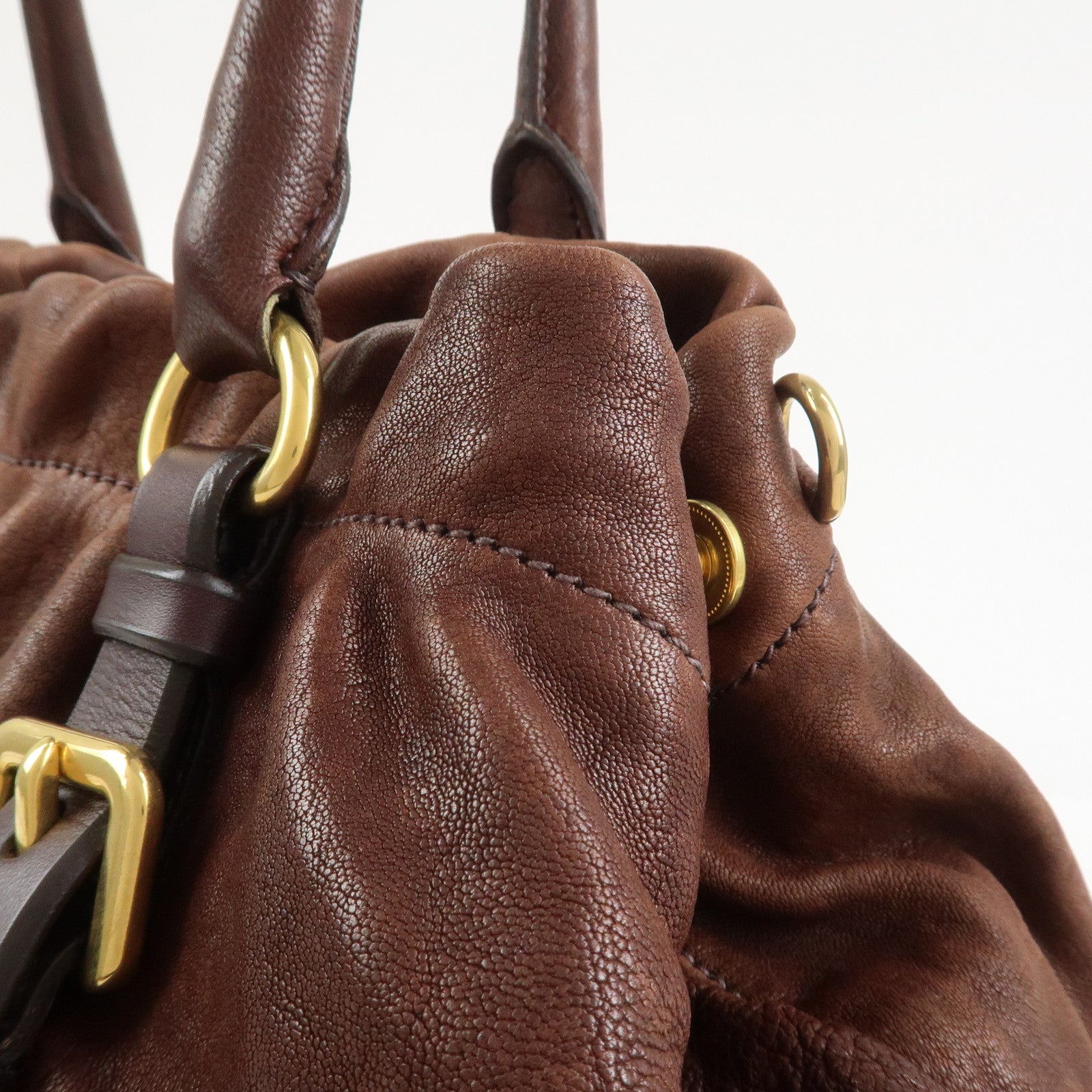 PRADA Logo Leather 2Way Bag Hand Bag Shoulder Bag Brown BN1773