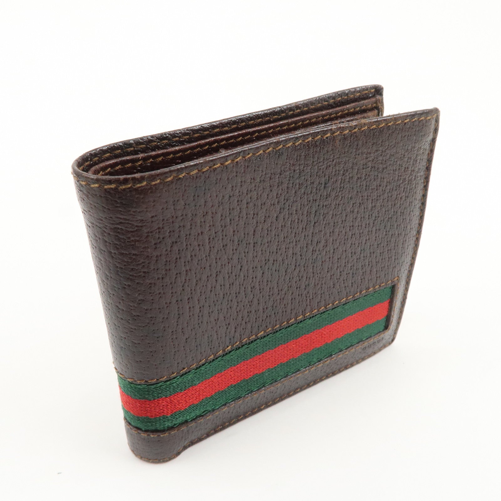GUCCI Sherry Logo Leather Compact Wallet Brown 138073