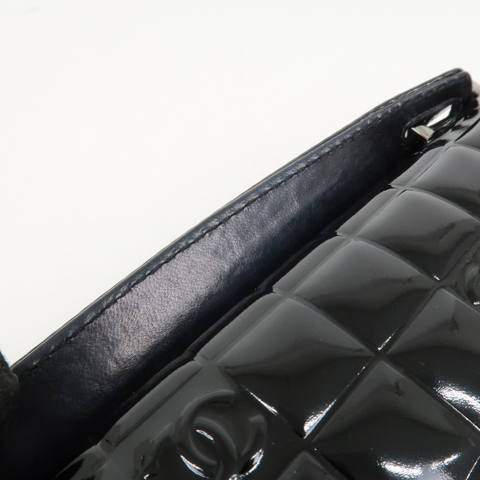 CHANEL Chocolate Bar COCO Mark Patent Leather Hand Bag Black
