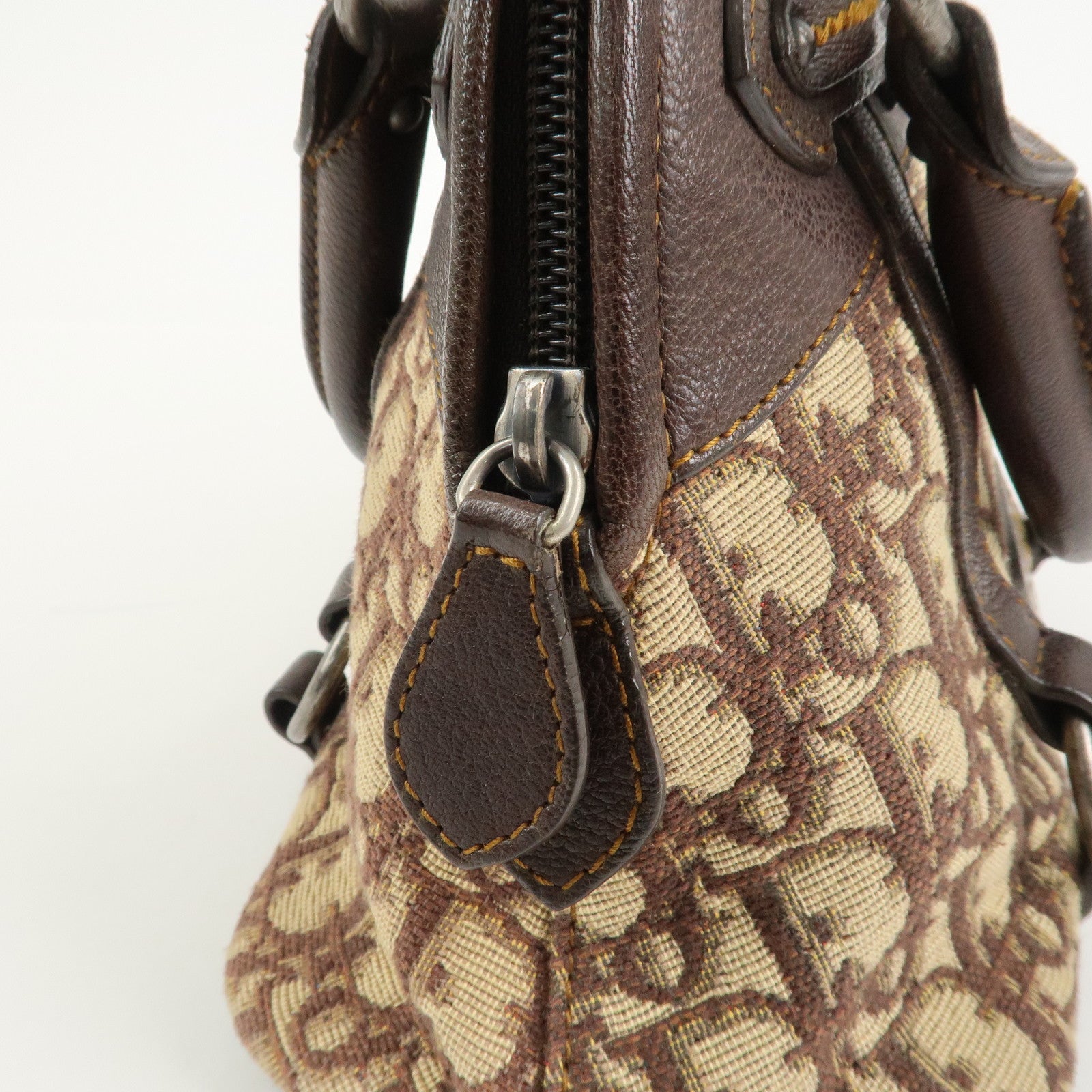 Christian Dior Trotter Canvas Leather Hand Bag Beige Brown