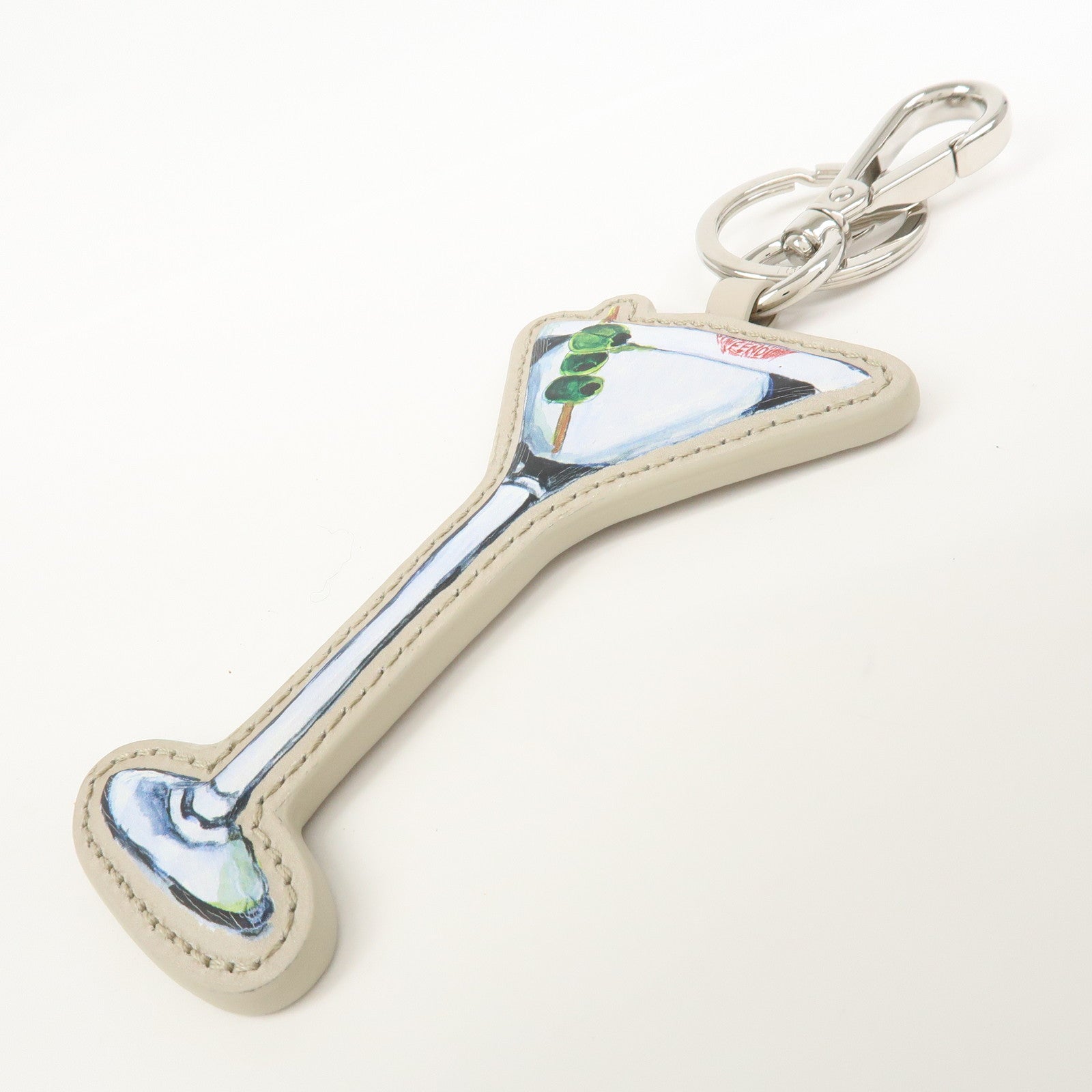 FENDI Logo Leather Martini Bag Charm Key Chain Key Charm Gray