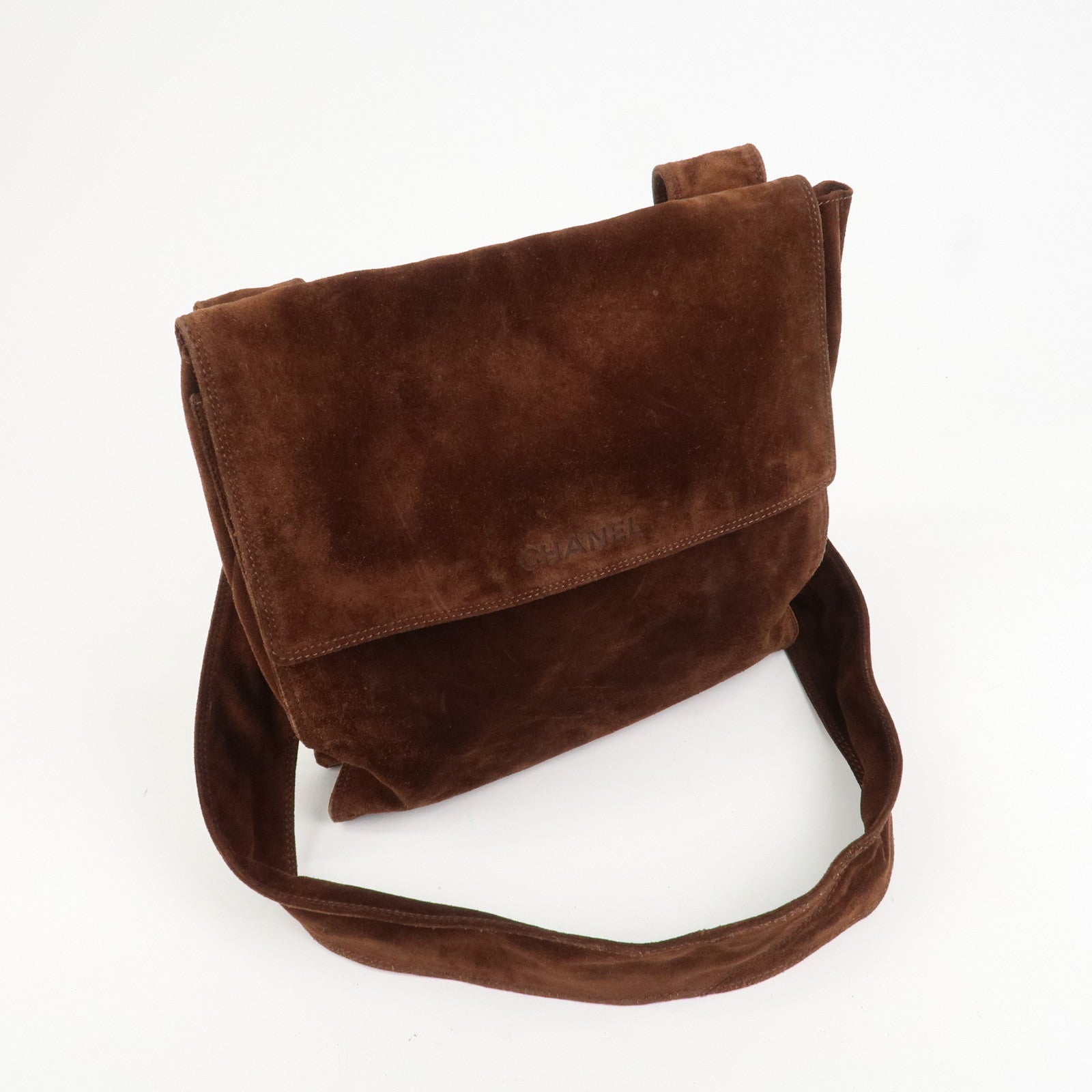 CHANEL Suede Shoulder Bag Crossbody Bag Brown