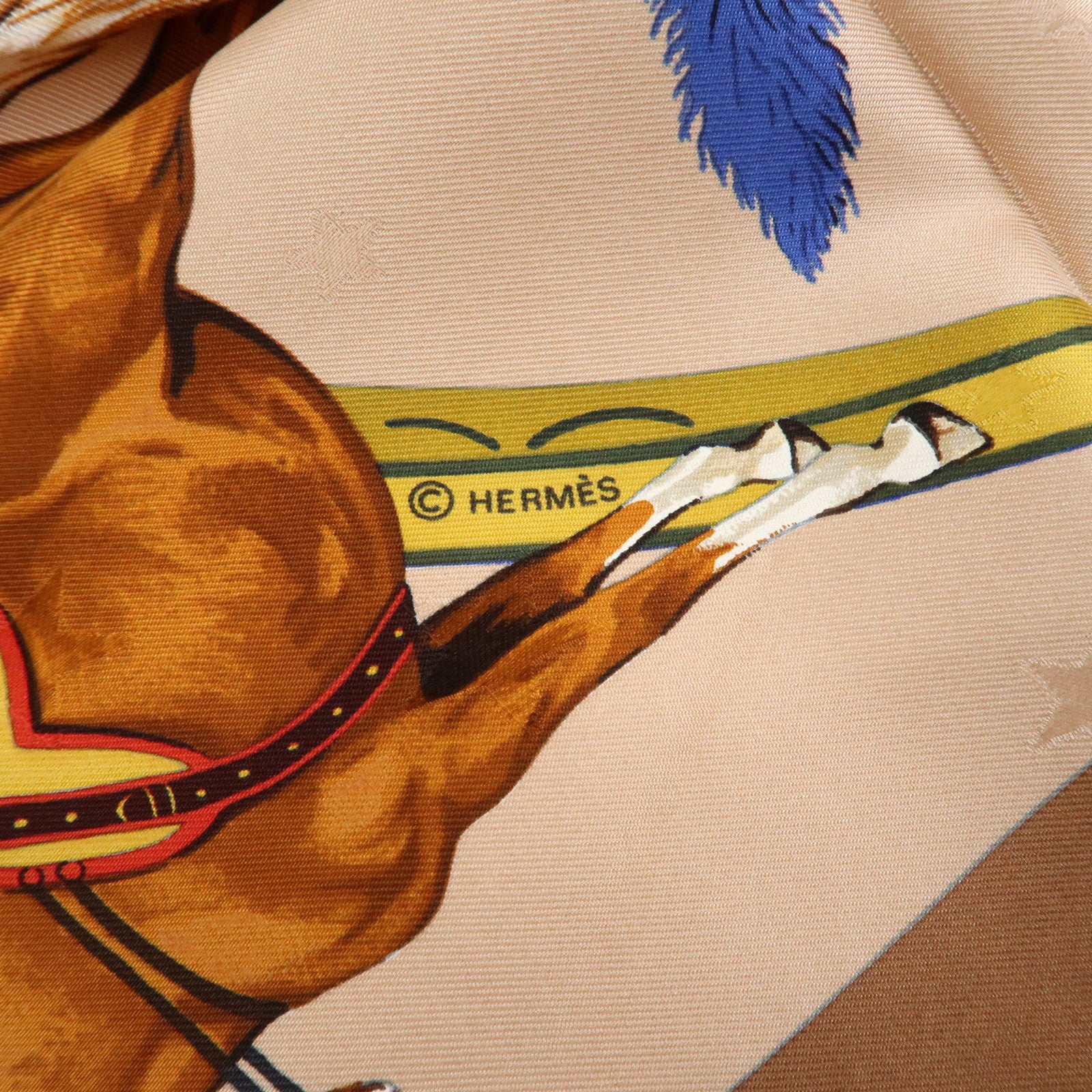 HERMES Carre 90 Silk 100% Scarf EN PISTE Brown