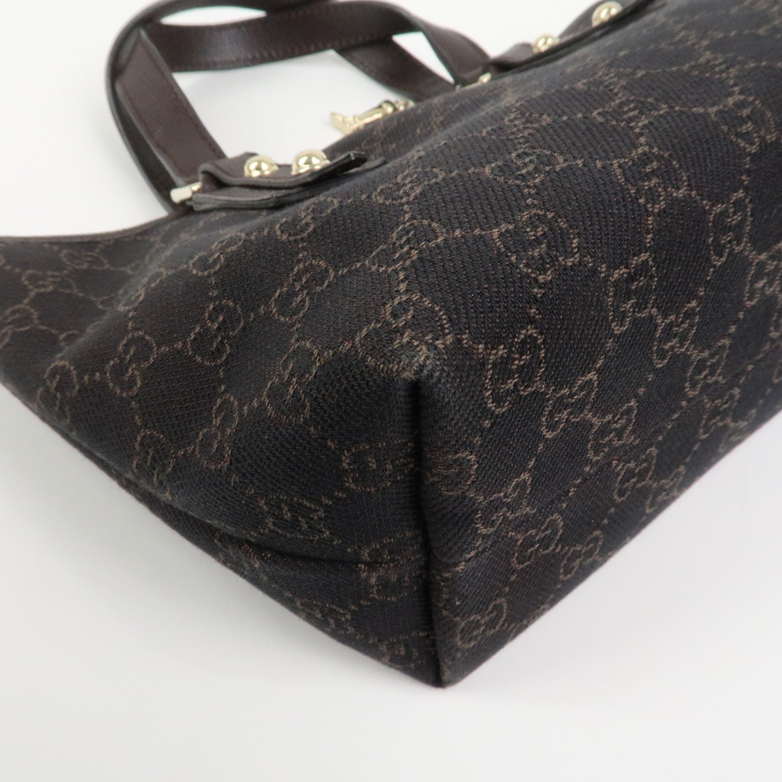 GUCCI Logo GG Canvas Leather Hand Bag Tote Bag Dark Brown 240017
