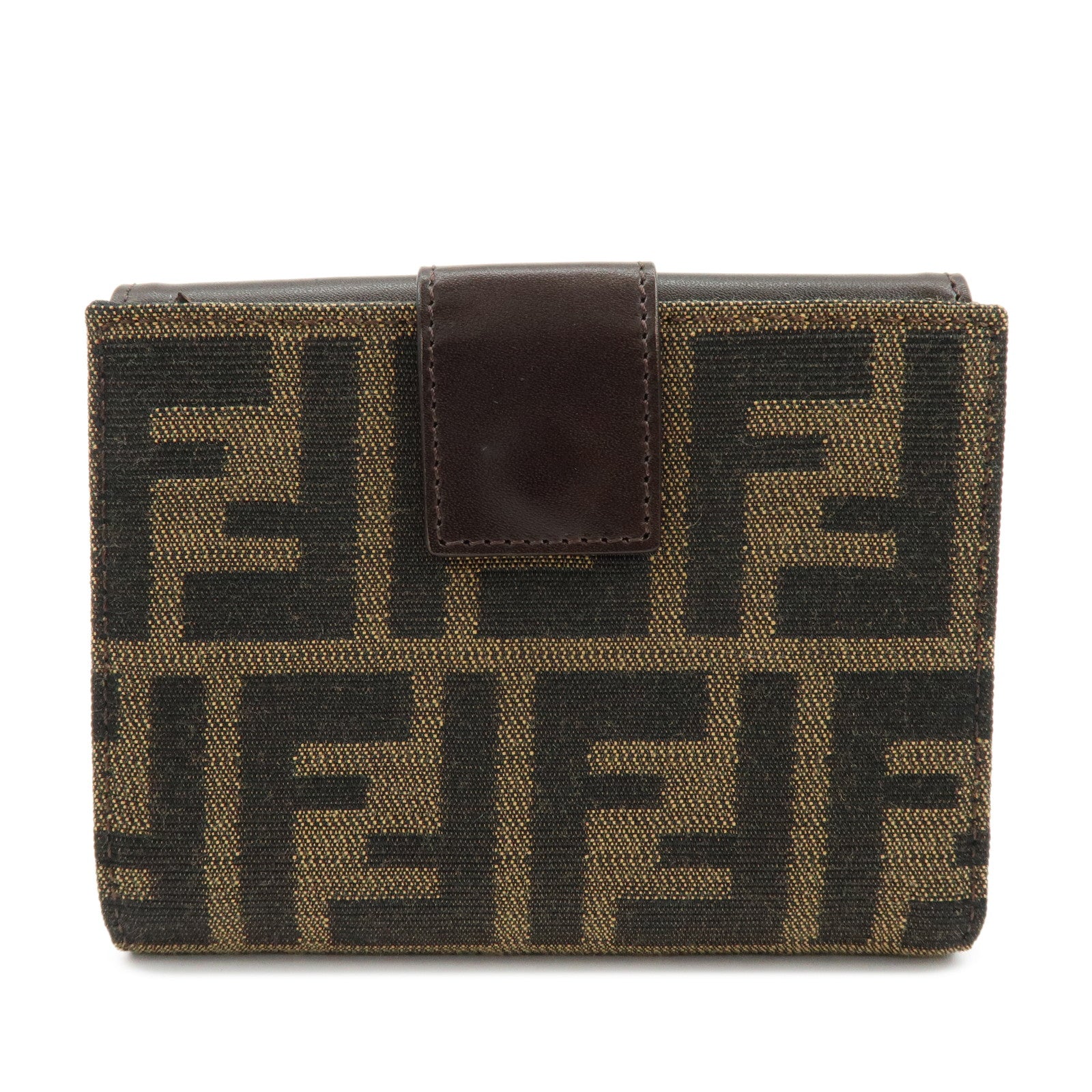 FENDI Zucca Canvas Leather Bi-fold Compact Wallet Brown 8M0033