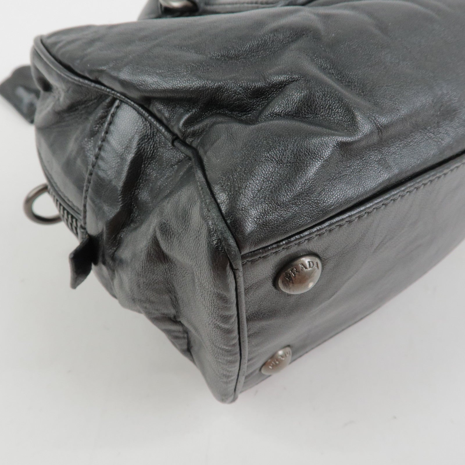 PRADA Leather Boston Bag Hand Bag Black BL0758