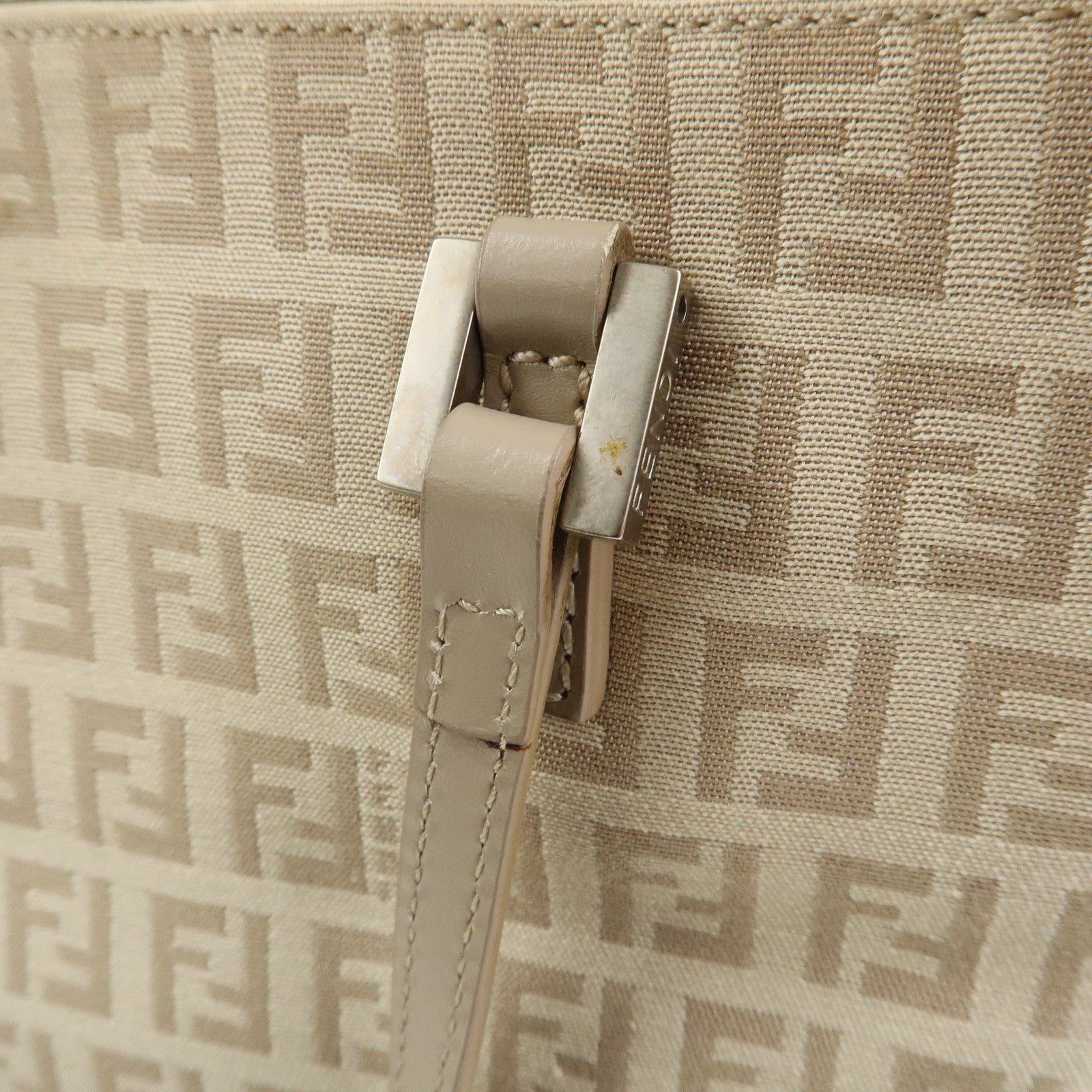 FENDI Zucchino Canvas Leather Tote Bag Hand Bag Beige 8BH072