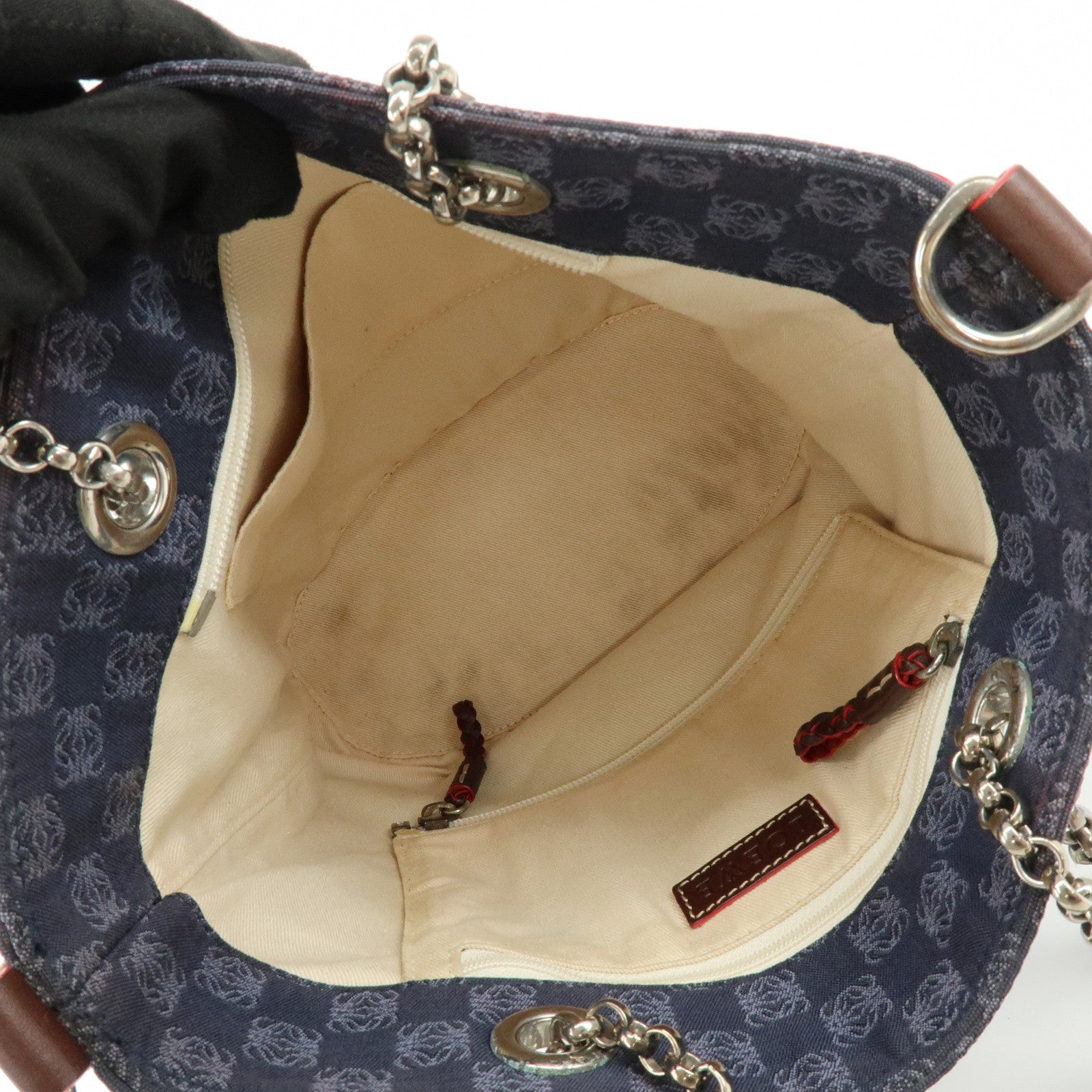 LOEWE Repeat Anagram Canvas Leather Shoulder Bag Blue Brown