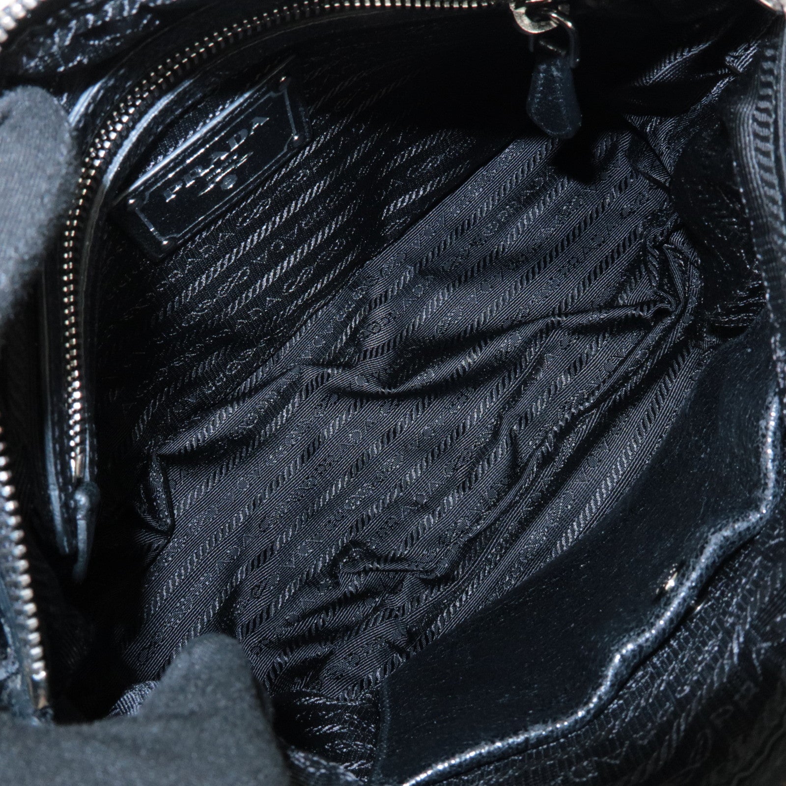 PRADA Logo Leather Chain Shoulder Bag Hand Bag Black BR4370 Used