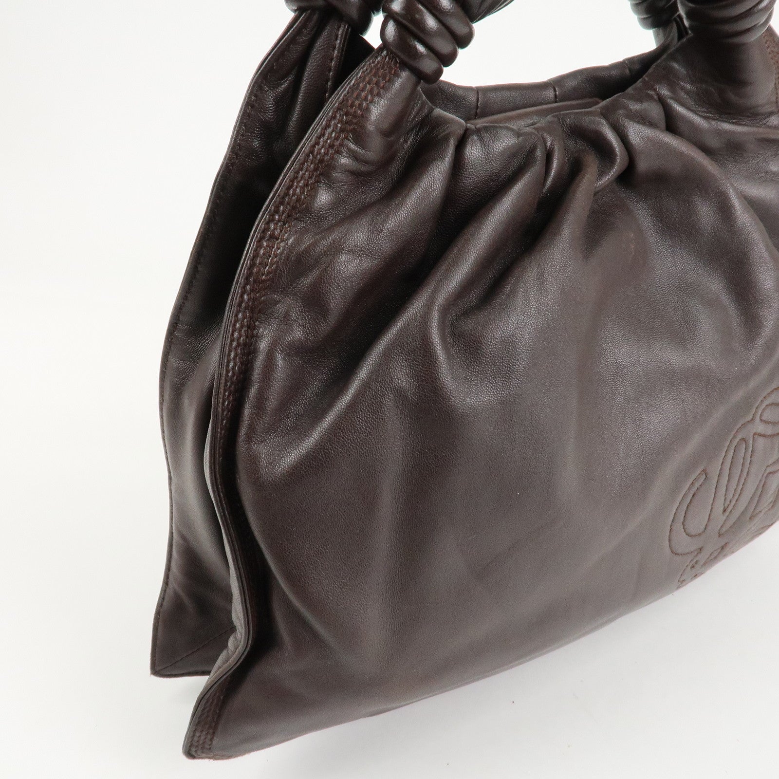 LOEWE Anagram Nappa Leather Shoulder Bag Brown Used