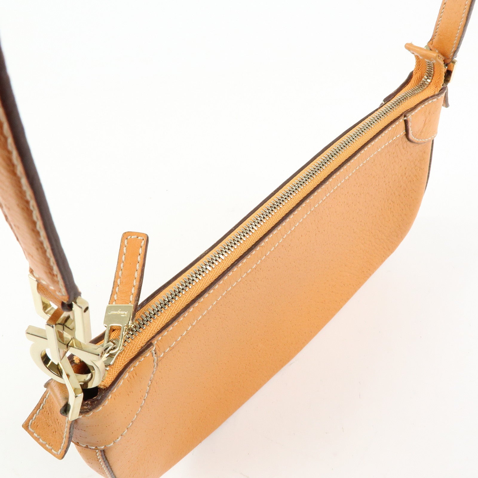 Ferragamo Gancini Leather Hand Bag Shoulder Bag Orange