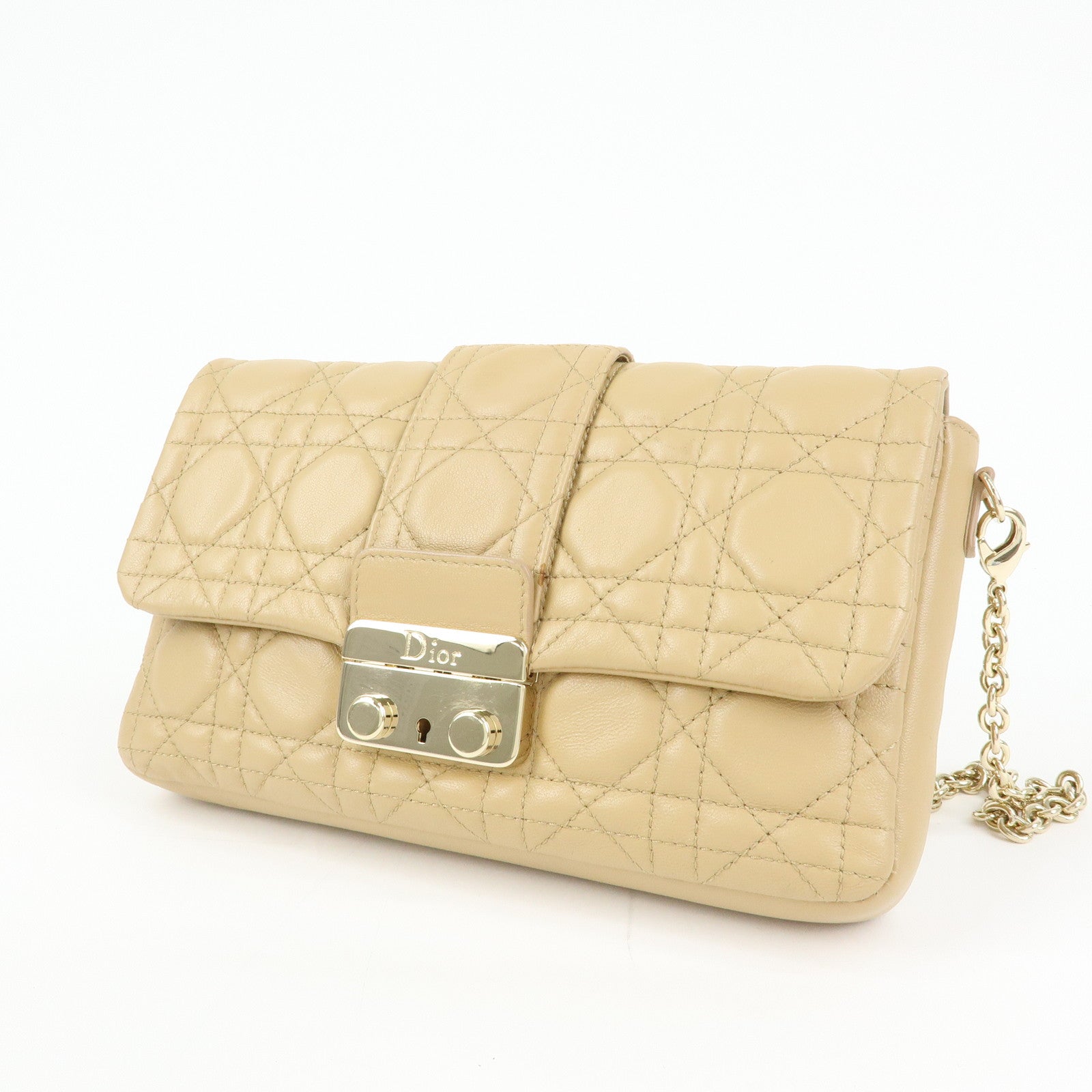 Christian Dior Canage New Lock Lamb Skin Chain Shoulder Bag Beige