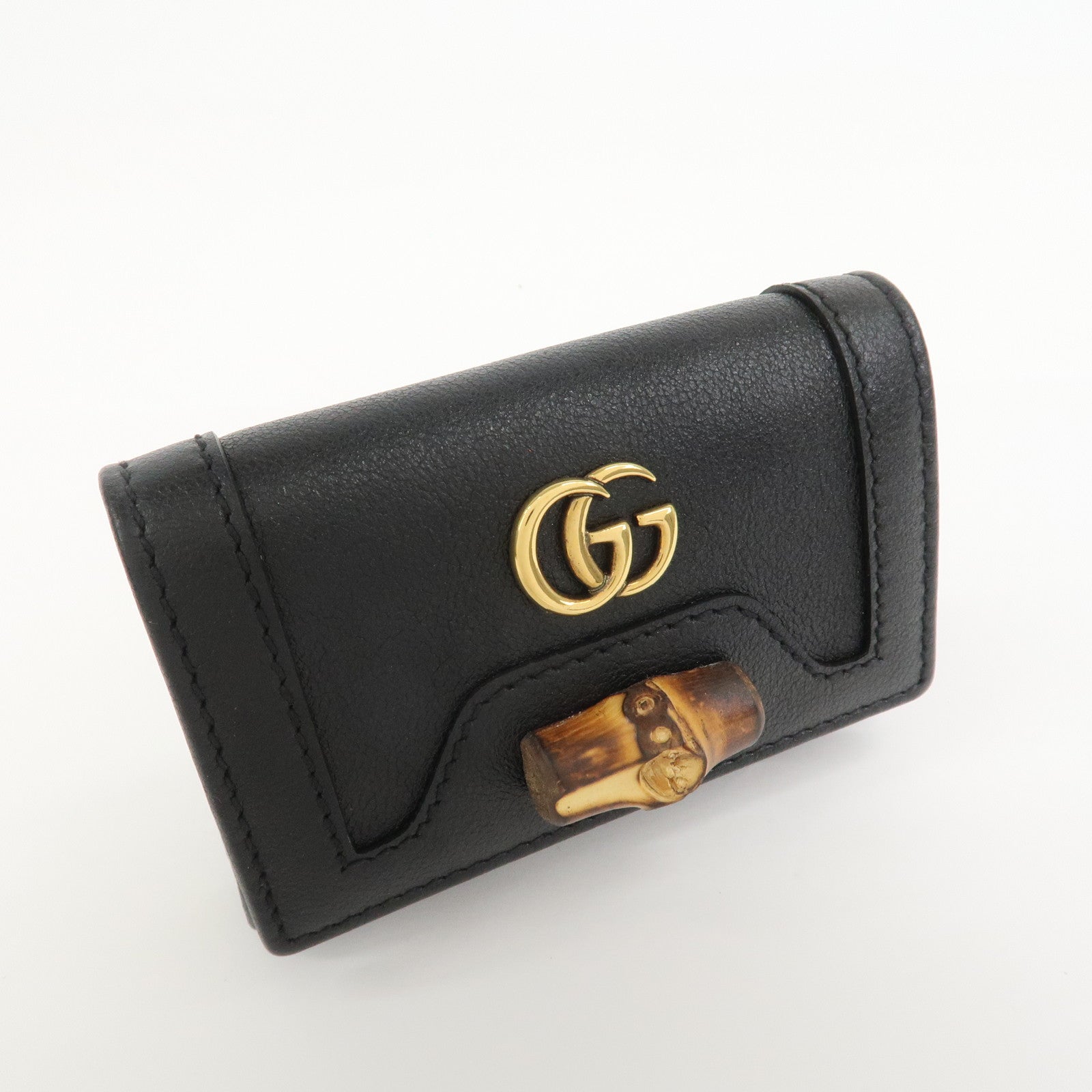 GUCCI GG Marmont Bamboo Leather 6 Key Rings Key Case Black 658636