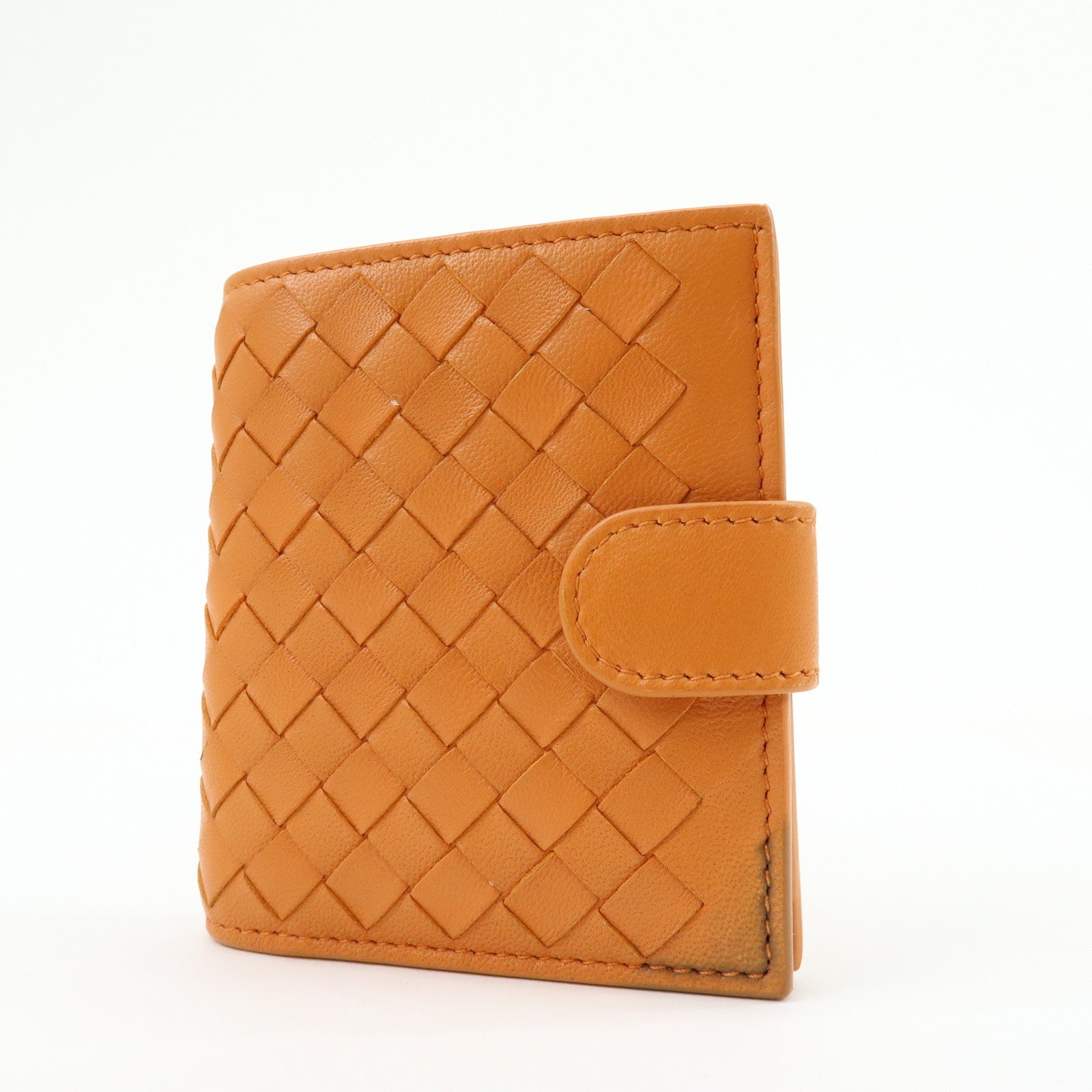 Bottega Veneta Intrecciato Leather Bi-fold Comact Wallet Orange