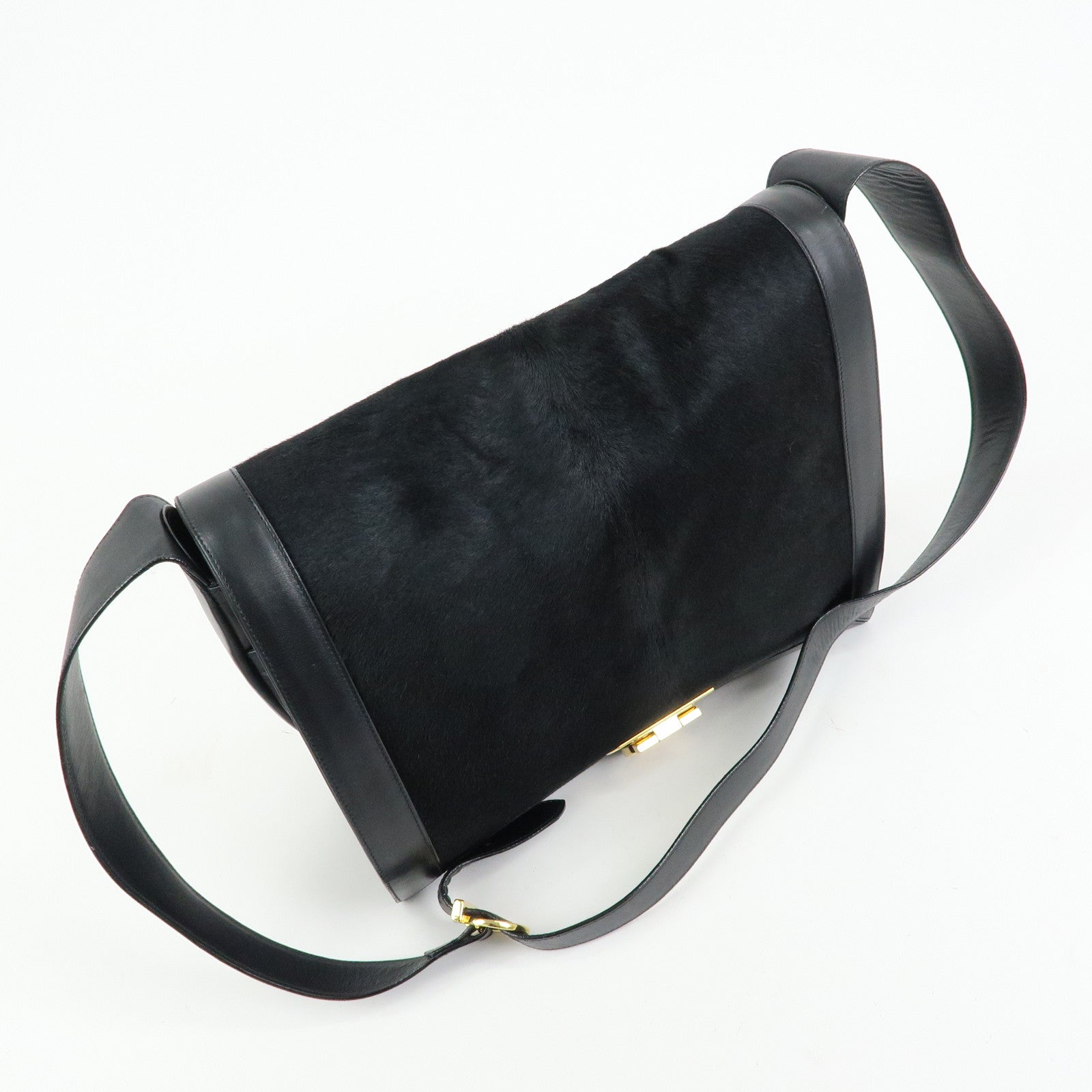 Ferragamo Gancini Calf Hair Leather Shoulder Crossbody Bag Black