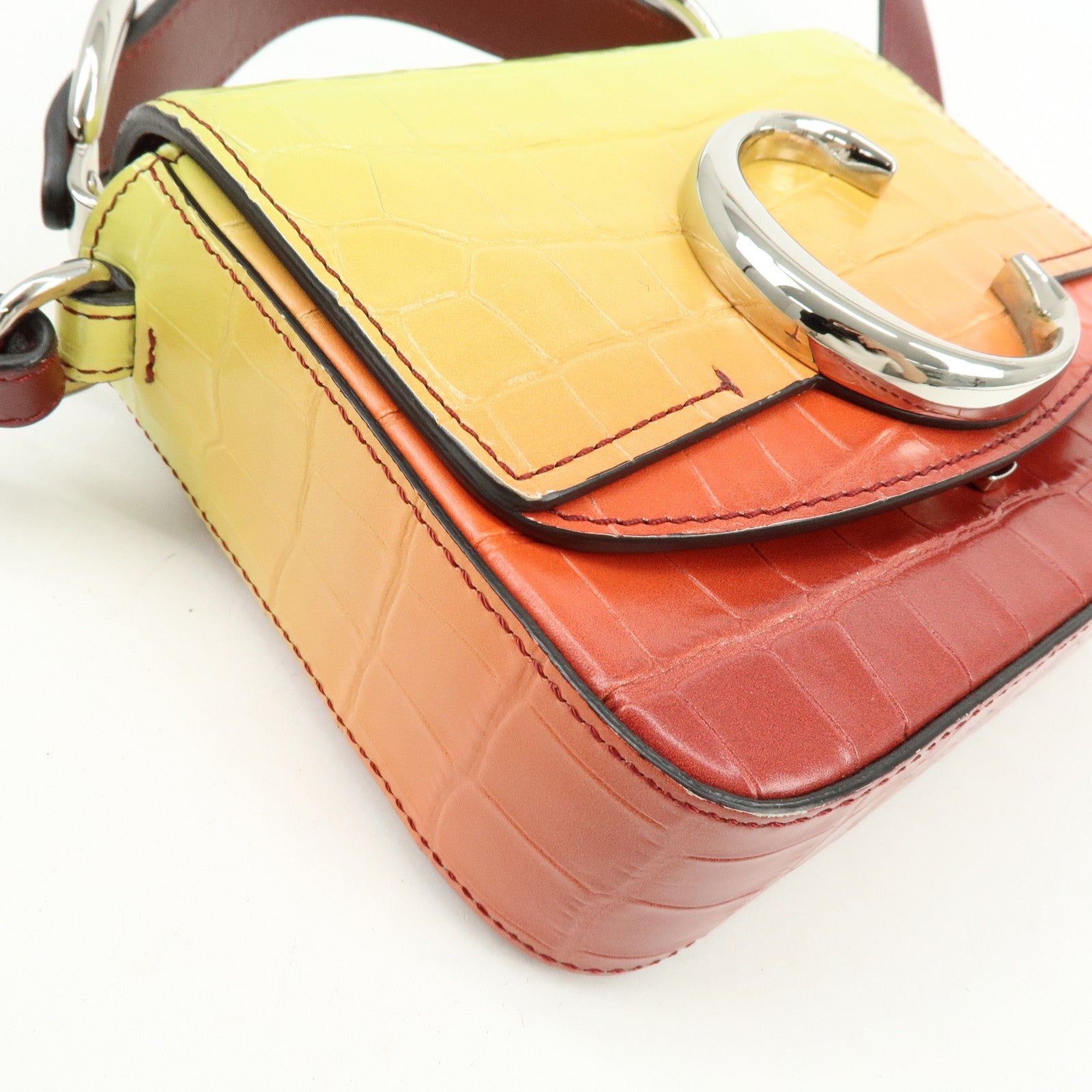Chloe C Engrabed Leather 2Way Bag Shoulder Bag Bordeaux Yellow