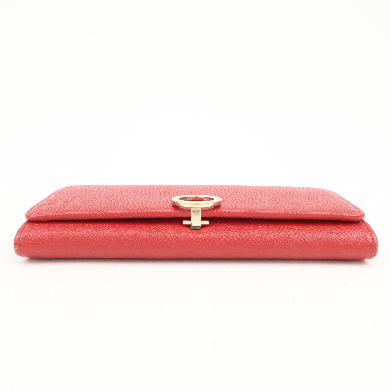 BVLGARI Logo Leather Bi-Fold Long Wallet Red