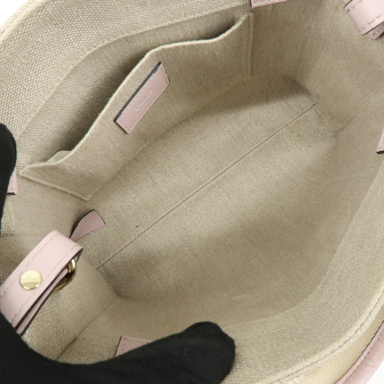 Chloe Woody Canvas Leather 2Way Bag Shoulder Bag Natural Pink