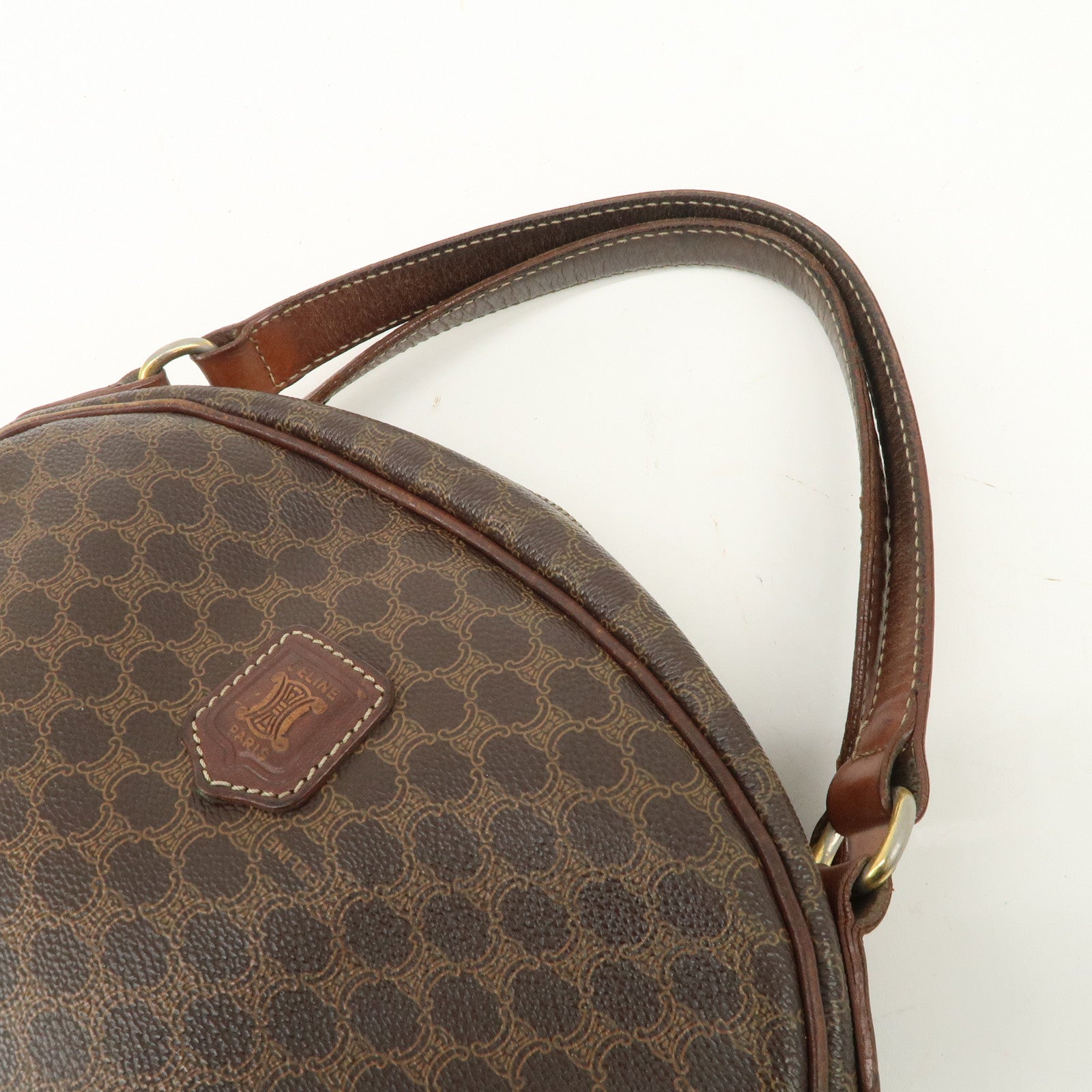CELINE Macadam PVC Leather Hand Bag Brown Gold HDW