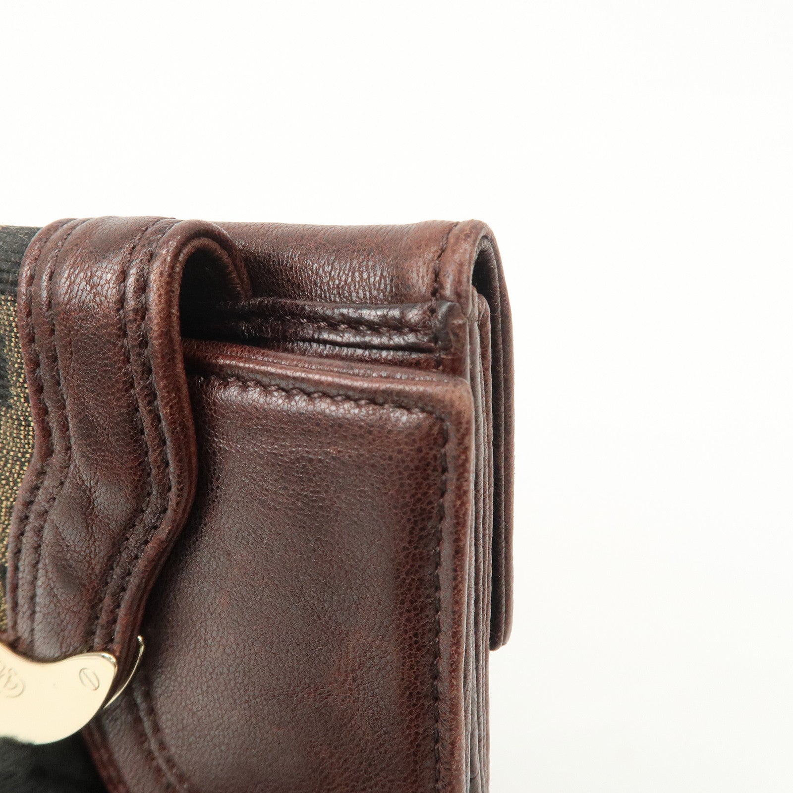 FENDI Zucca Leather Canvas W Hook Bi-fold Wallet Dark Brown 8M0160 Used