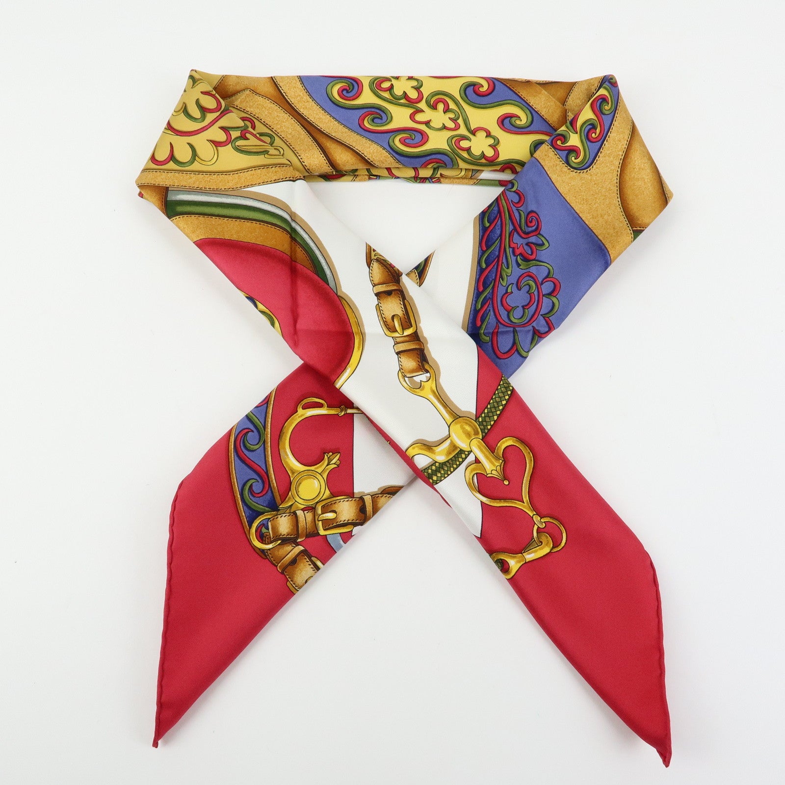 HERMES Carre 90 Silk 100% Scarf Festival Red White