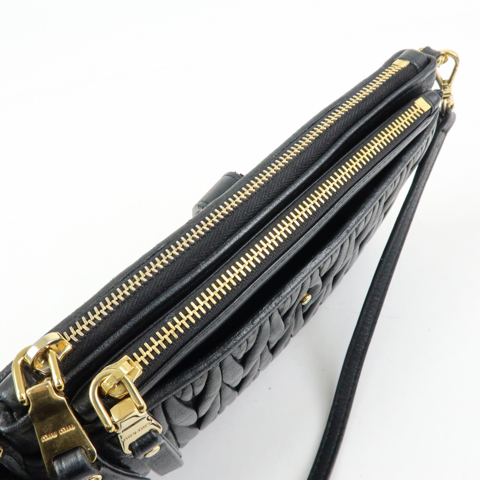 MIU MIU Matelasse Leather Gathered Shoulder Bag Crossbody Bag Black