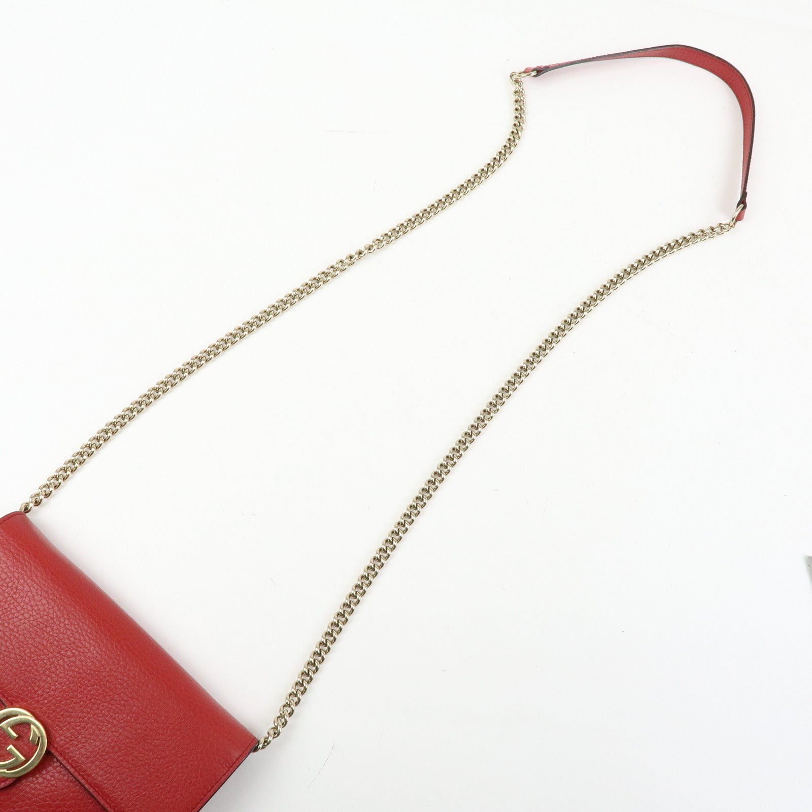 GUCCI Interlocking G Leather Chain Wallet Shoulder Bag Red 510314