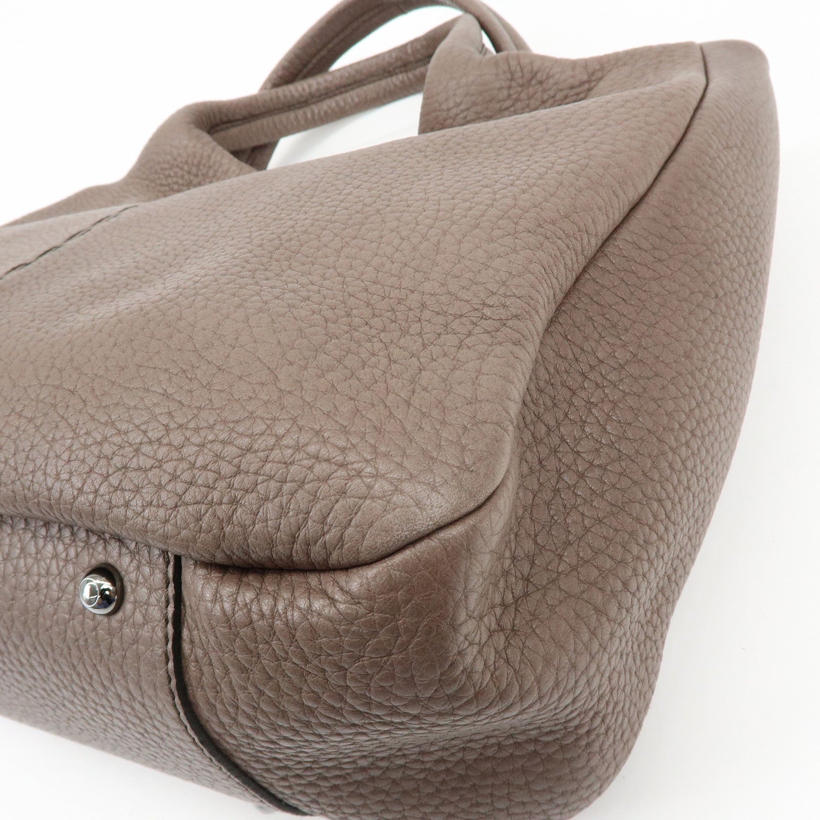 TOD'S Logo Leather Tote Bag Hand Bag Shoulder Bag Greige